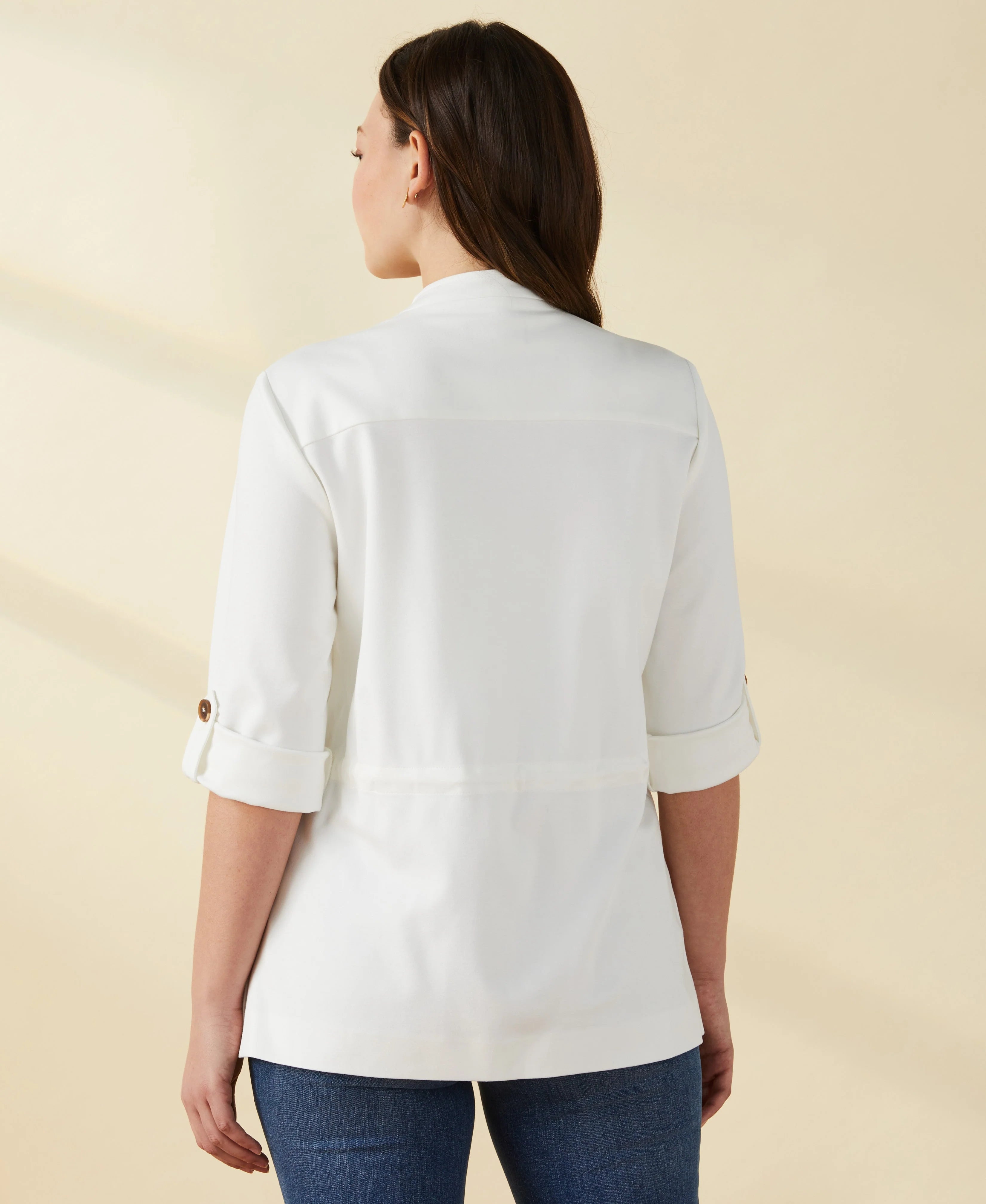 Ponte Knit Drape Front Jacket