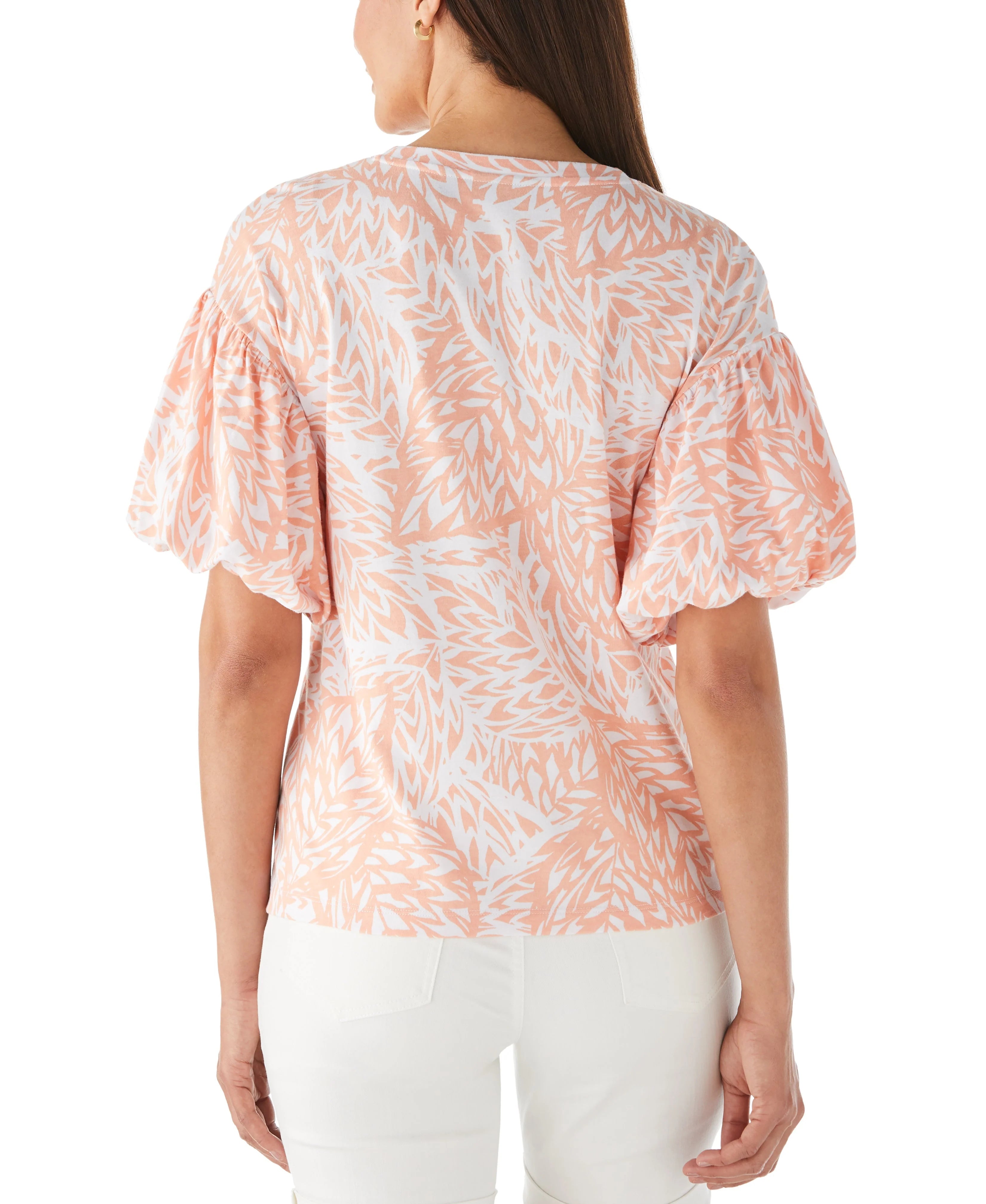 Floral Print Knit Bubble Sleeve Top