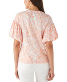 Floral Print Knit Bubble Sleeve Top