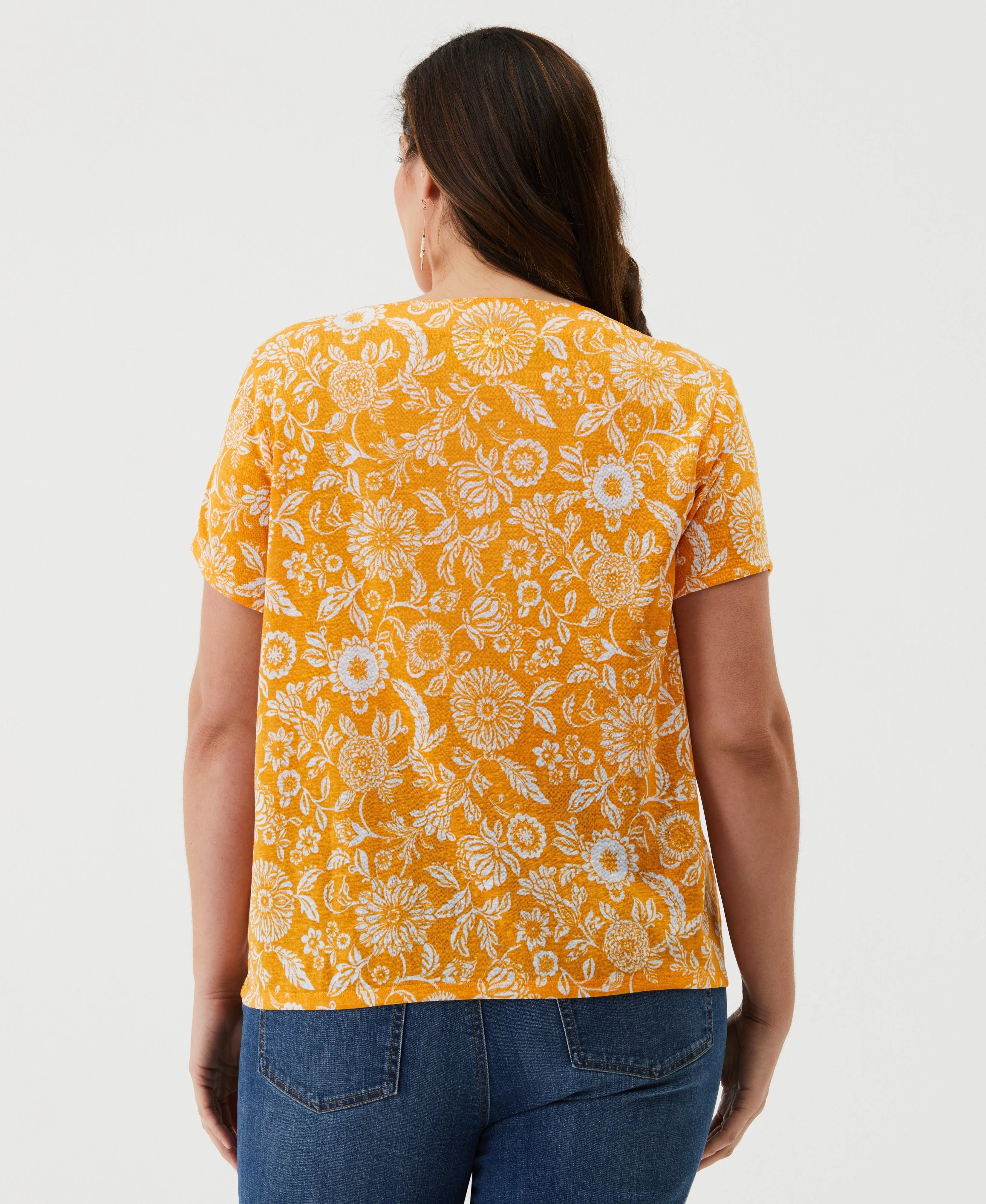 Plus Size Paisley Print Lace Up Tee