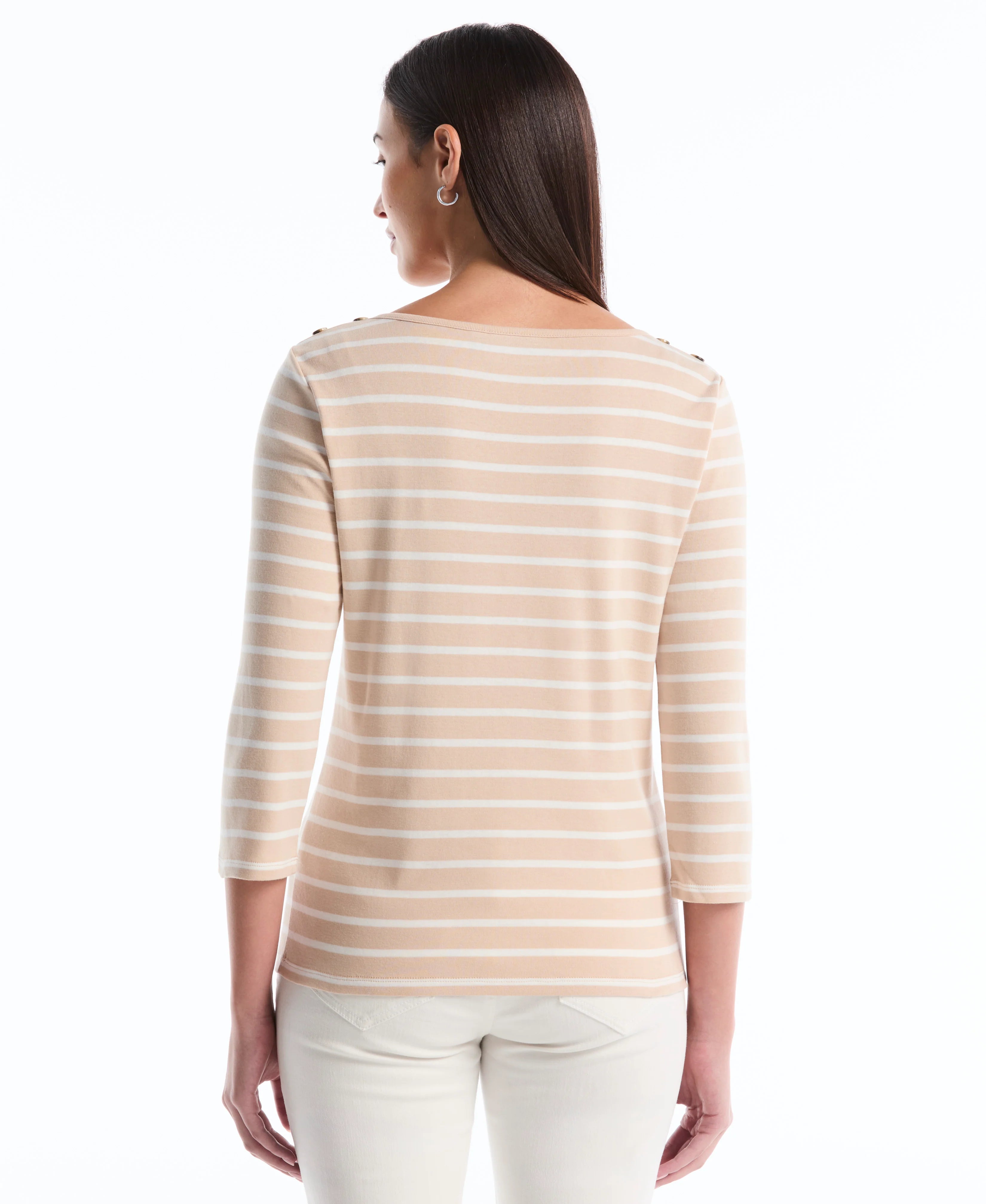 Petite Stripe Button Detail Top