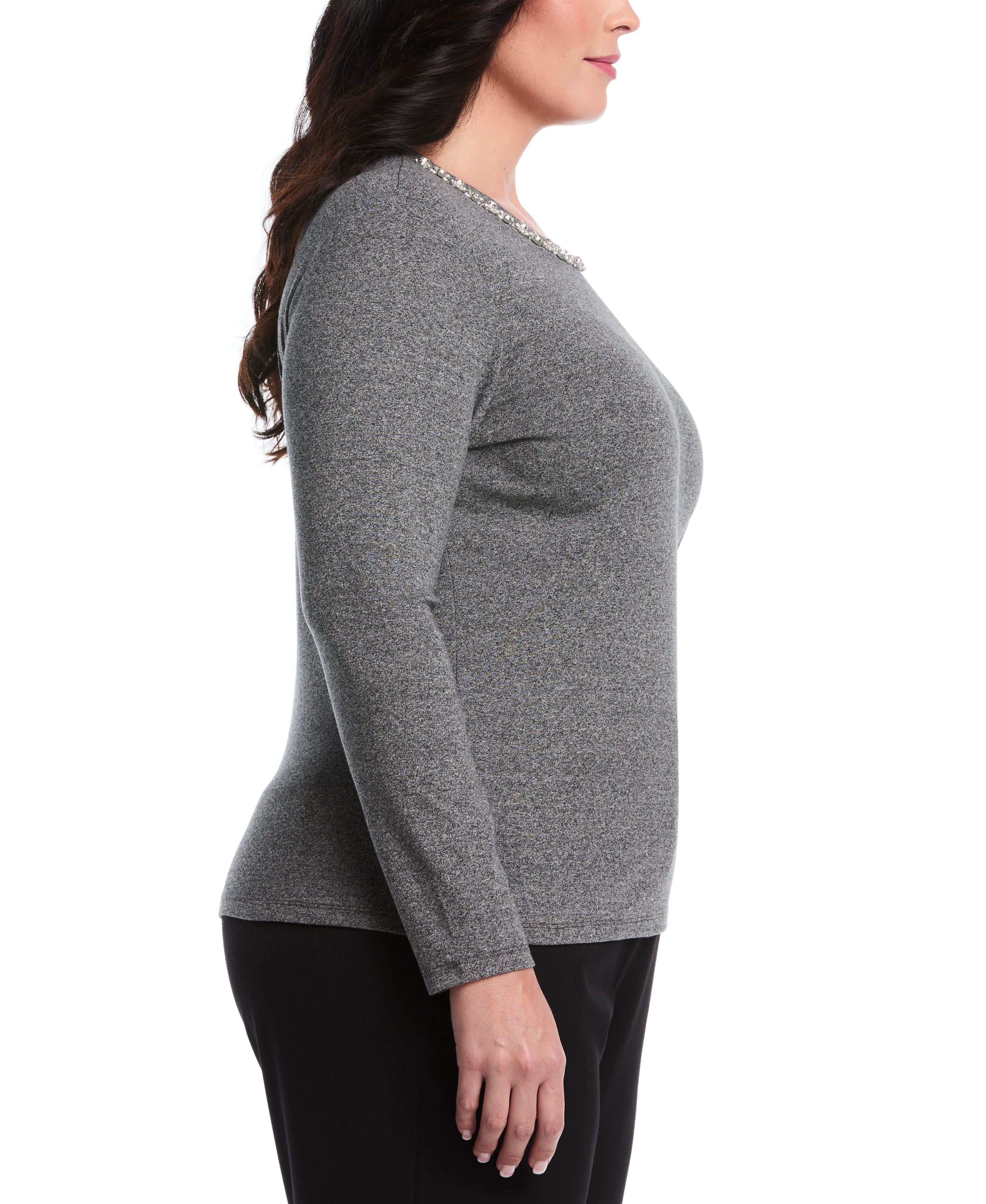 Plus Size Embellished Neck Top