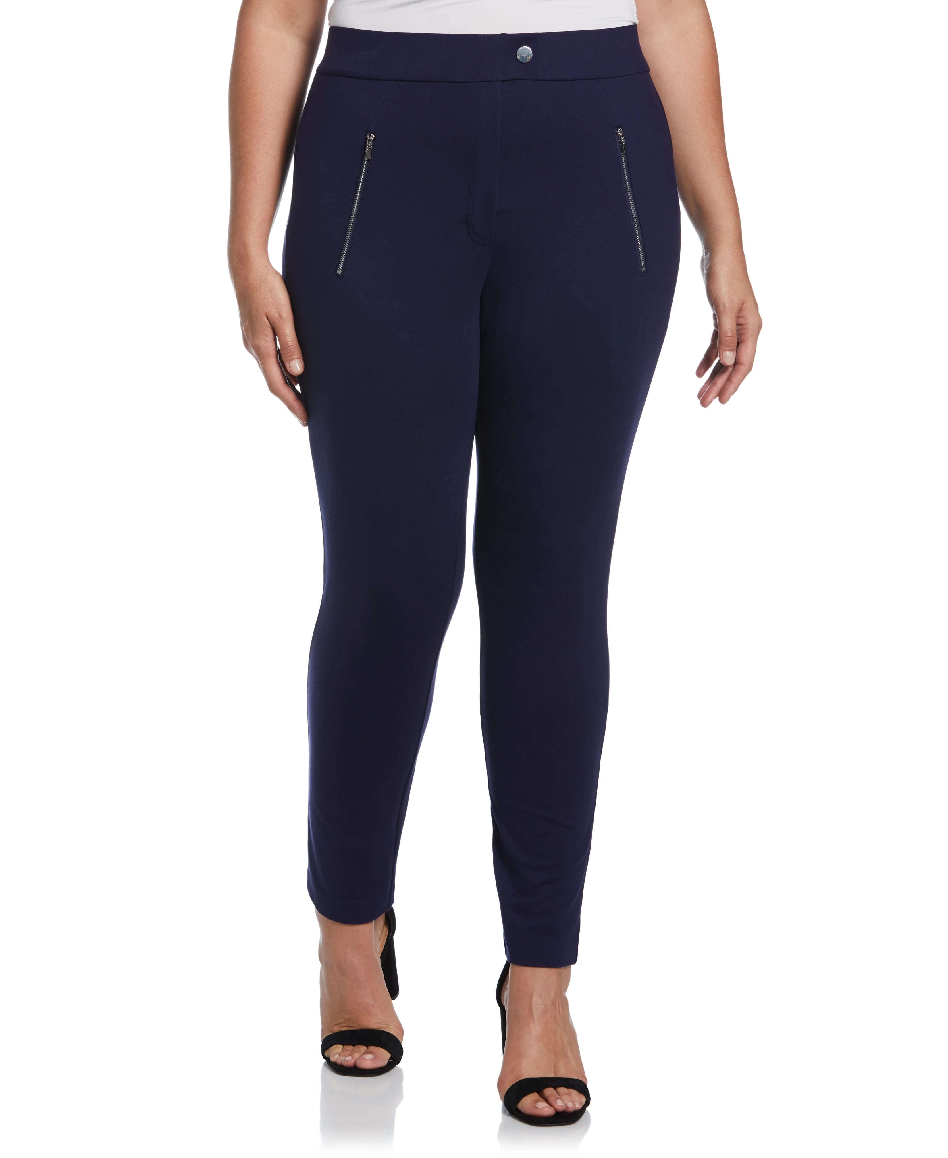 Plus Size Classic Fit Pull On Ankle Pant with Zipper Detail