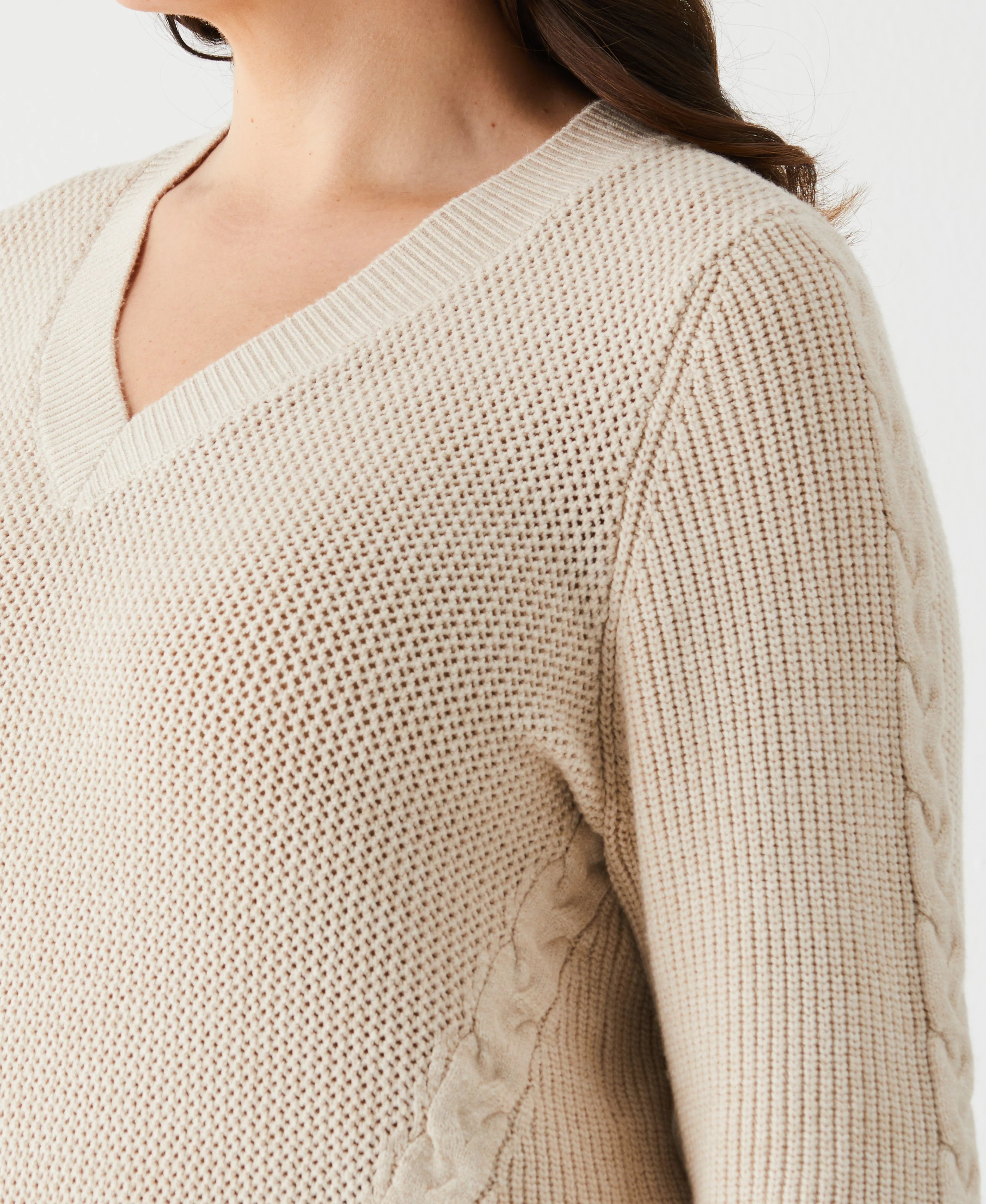 Plus Size Cable Knit V Neck Sweater