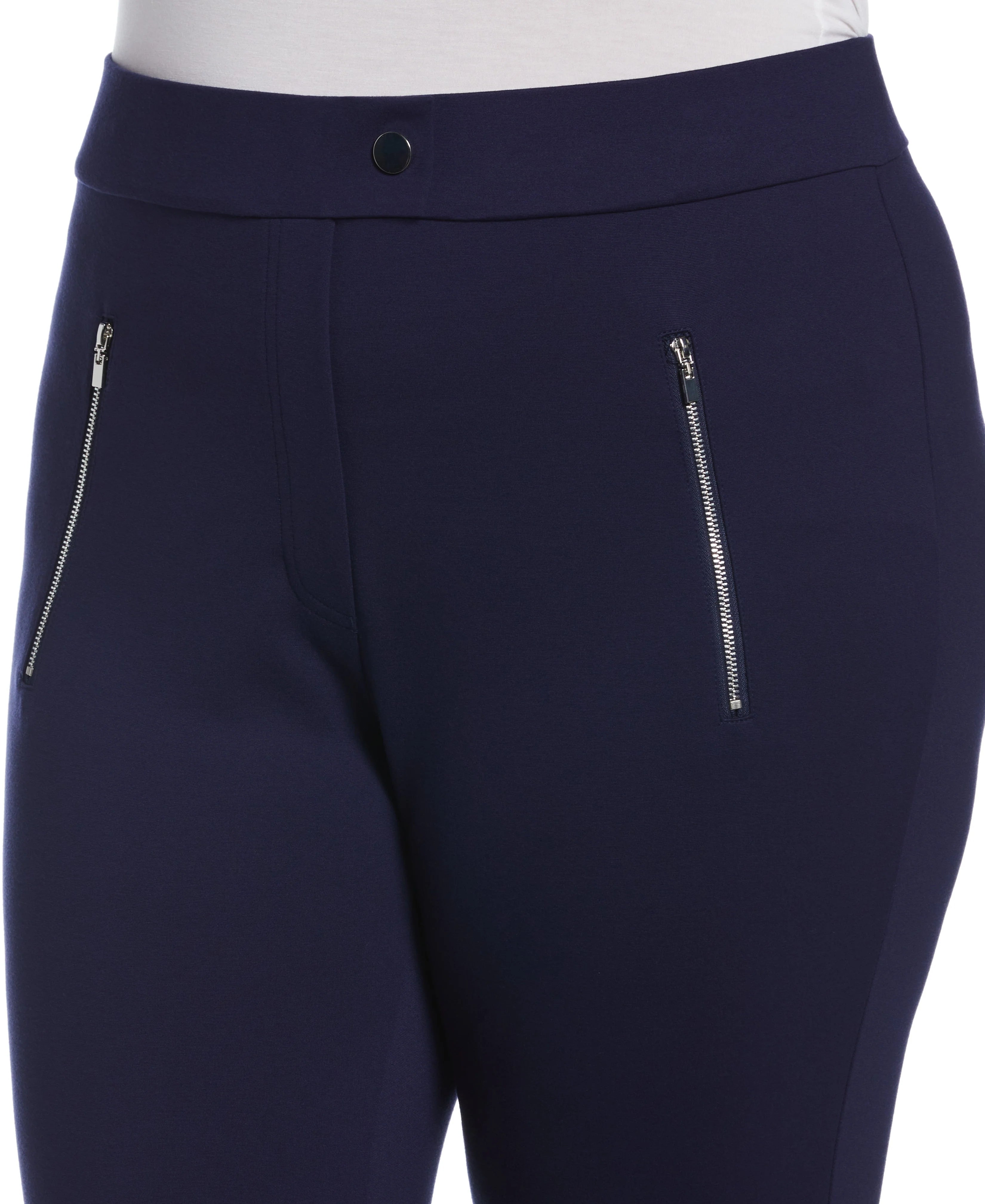 Plus Size Classic Fit Pull On Ankle Pant with Zipper Detail