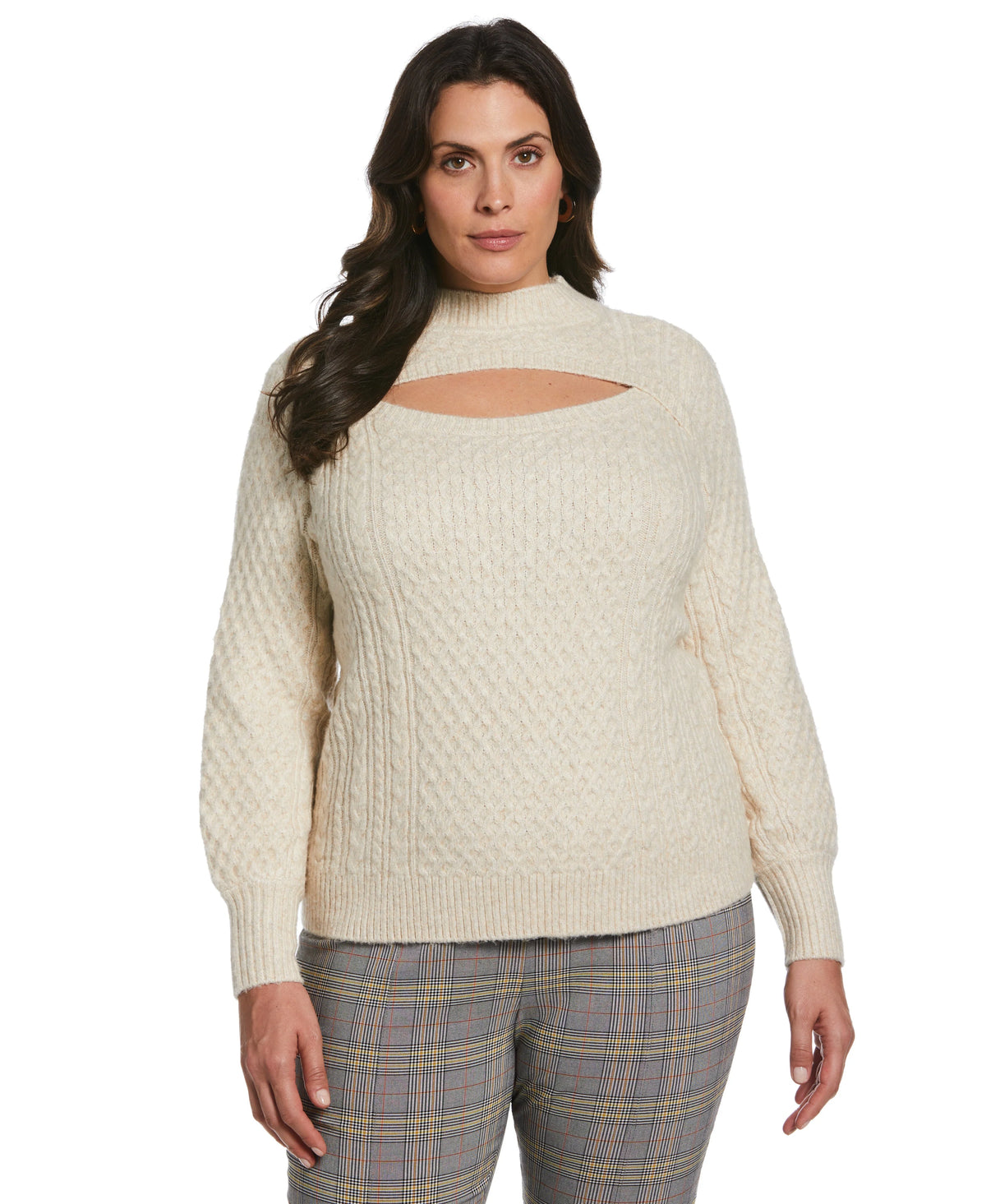 Plus Size Cut Out Cable Knit Sweater