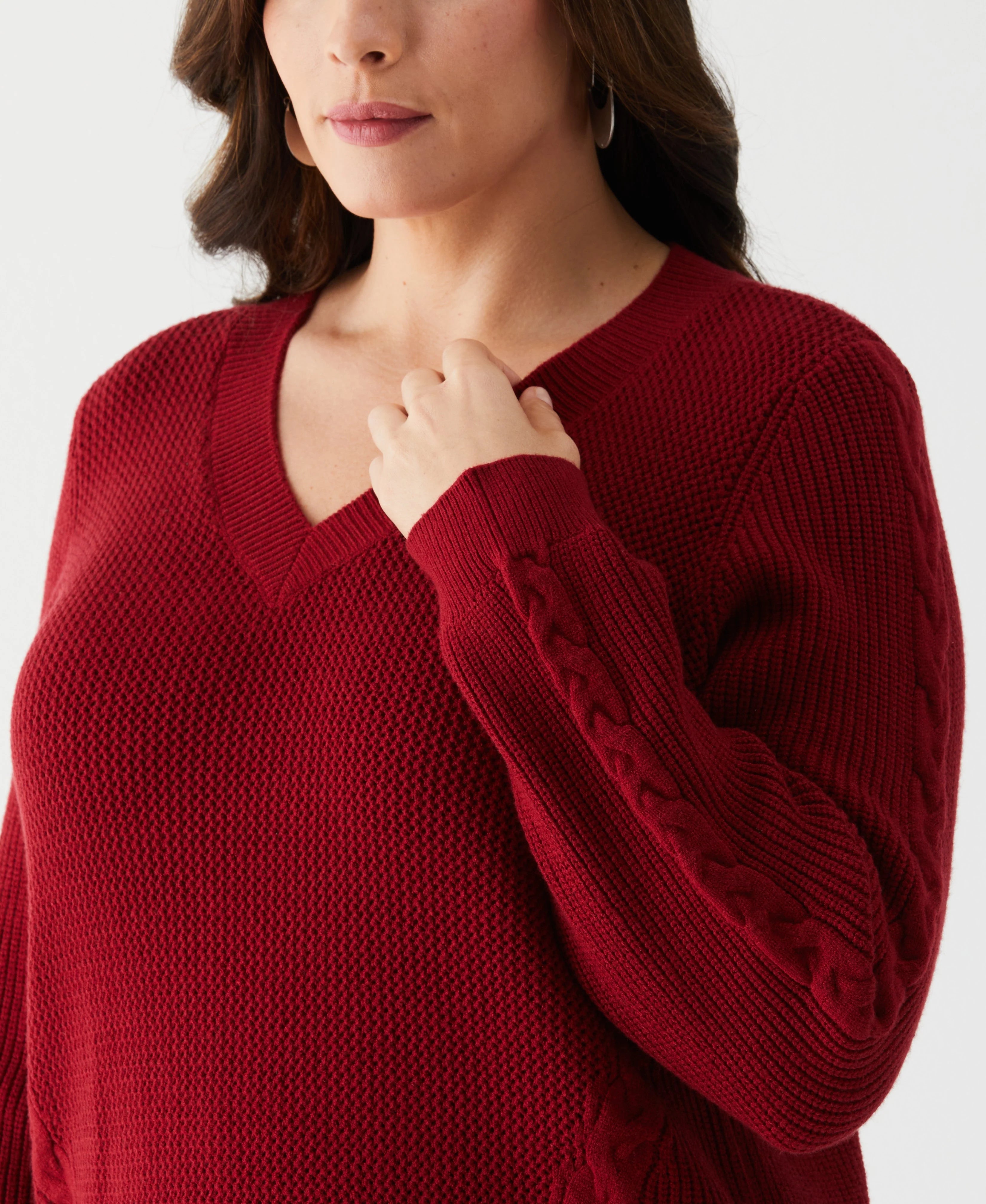 Plus Size Cable Knit V Neck Sweater