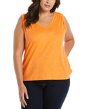 Plus Size Solid Smocked V neck Top