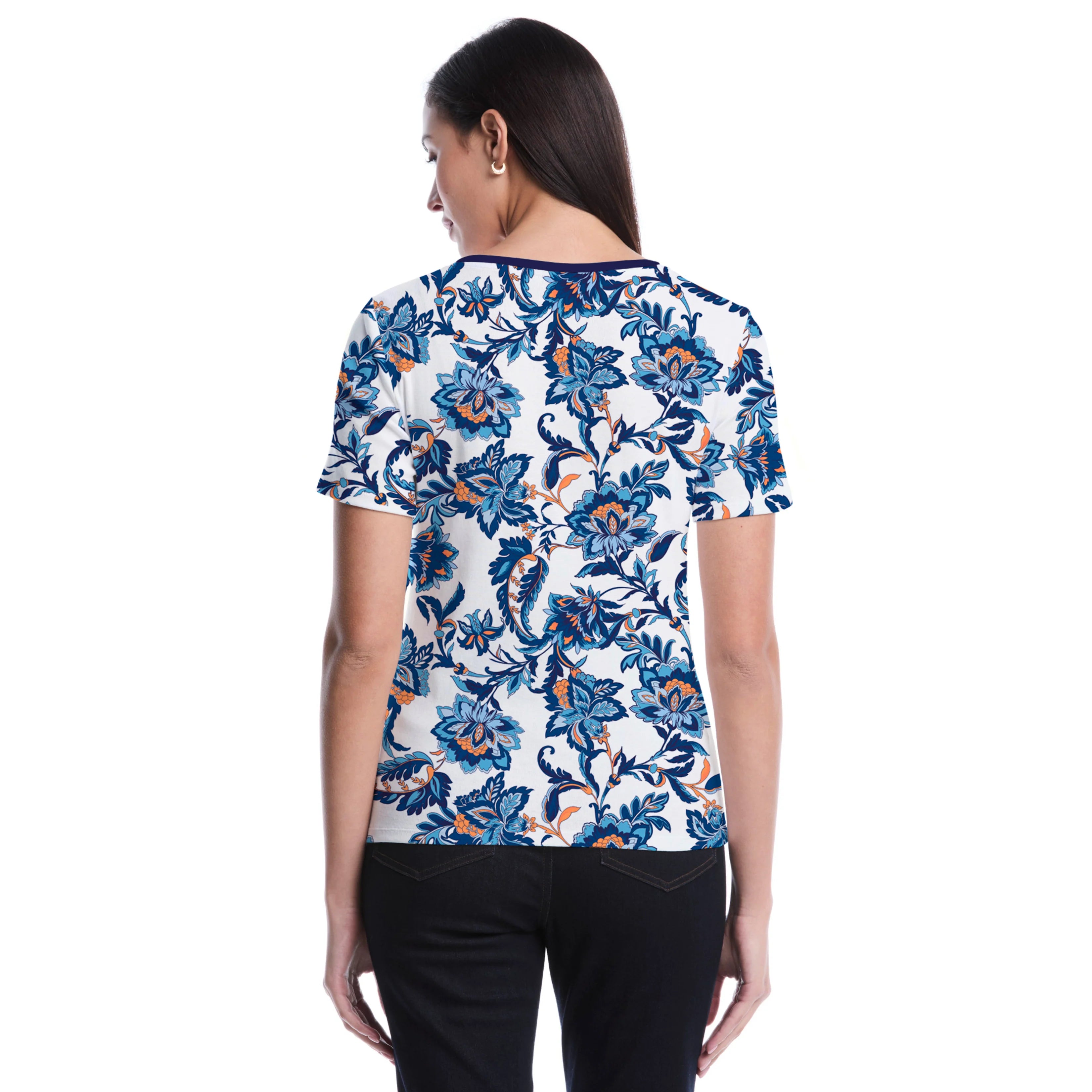 Petite Botanical Welt Pocket Button Detail Top