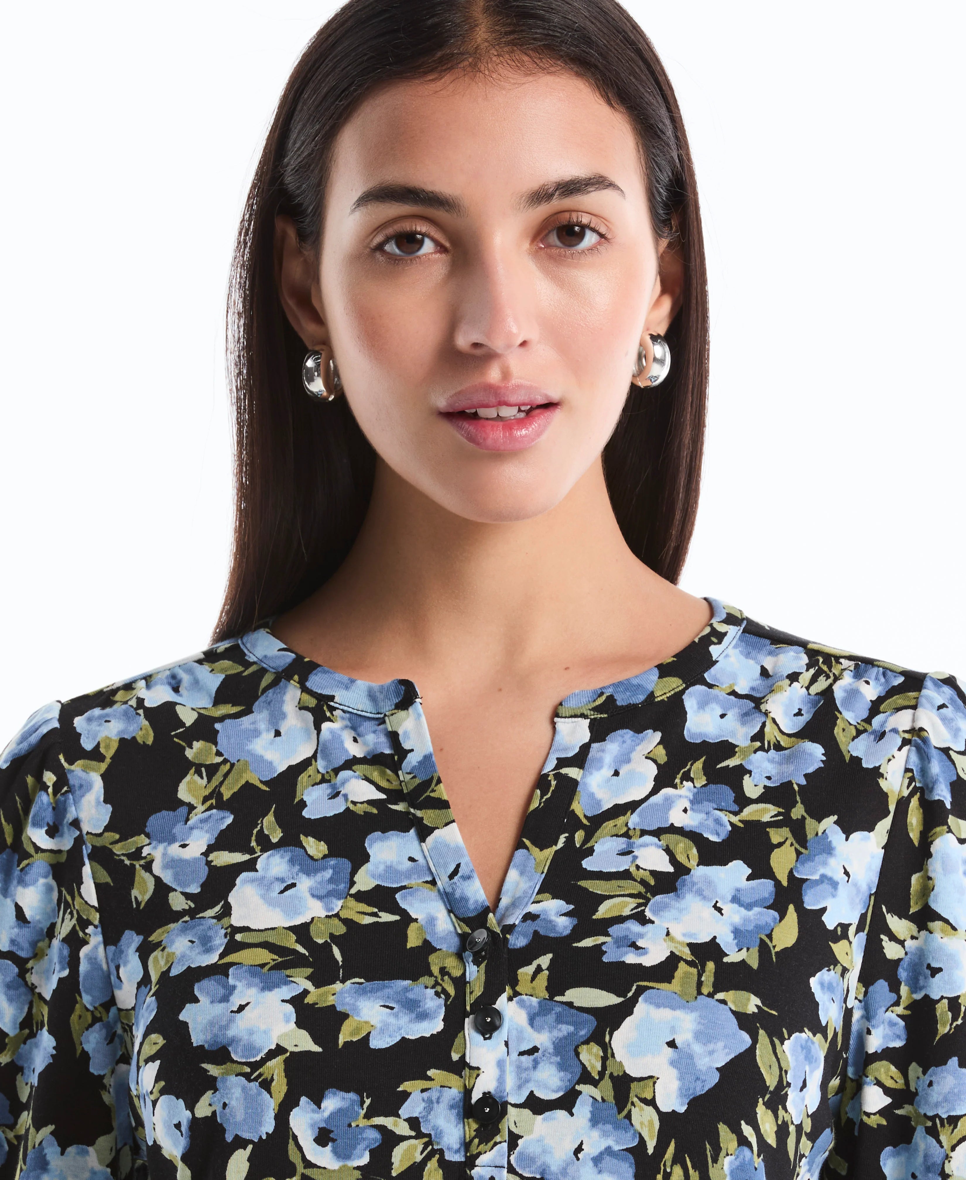Petite Floral Print Shirred Top