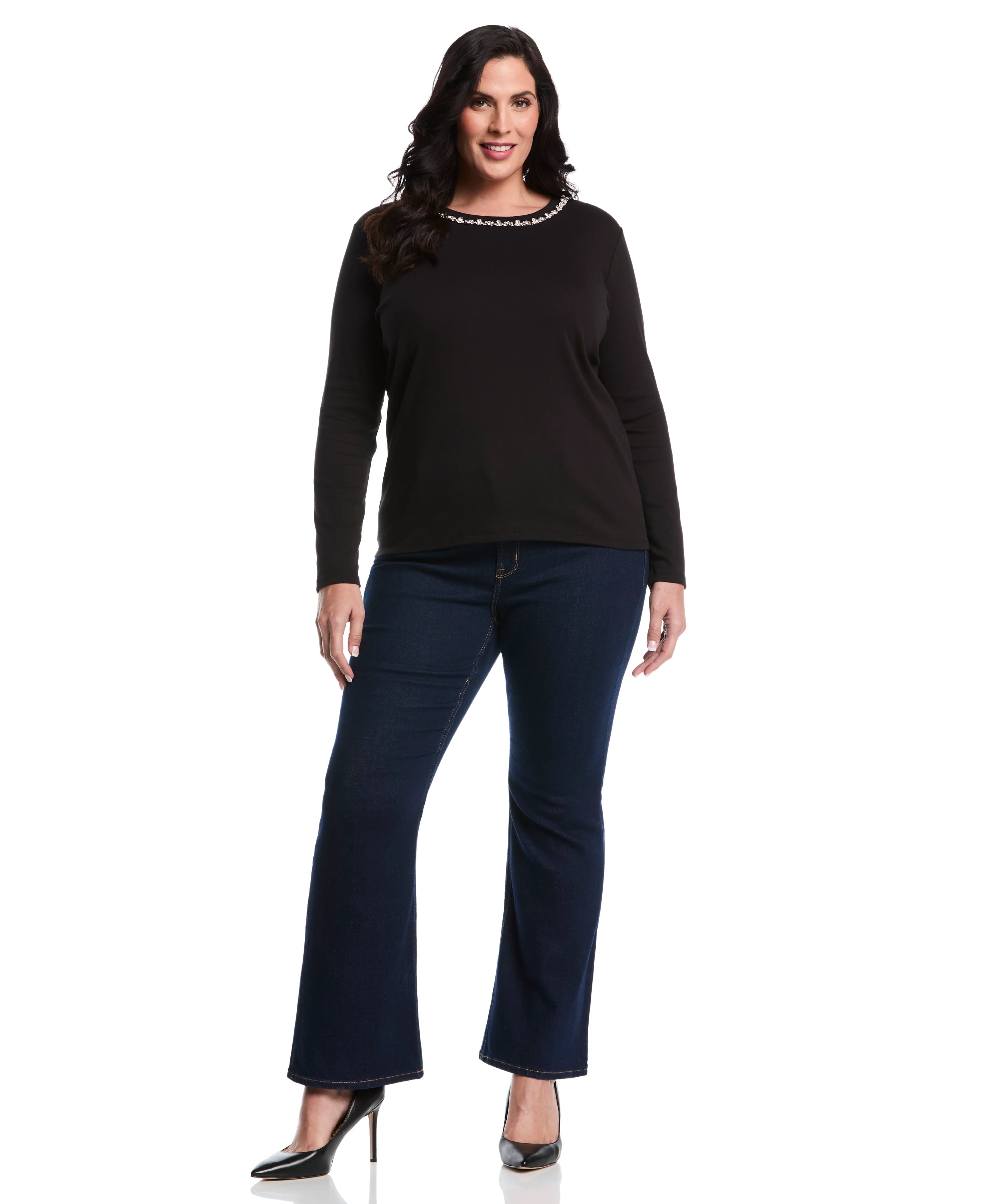 Plus Size Embellished Neck Top