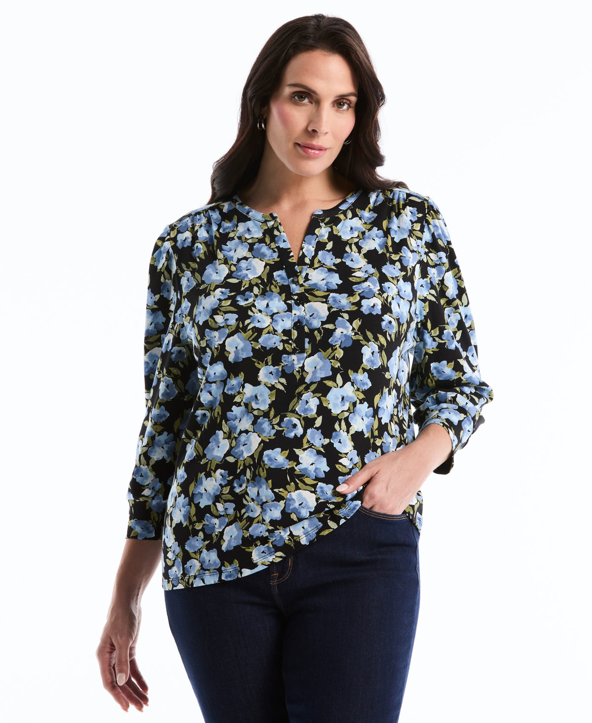 Plus Size Floral Print Shirred Top