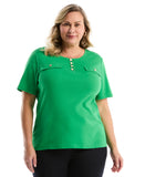 Plus Size Welt Pocket Button Detail Top