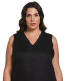 Ruffle Neck Linen Dress