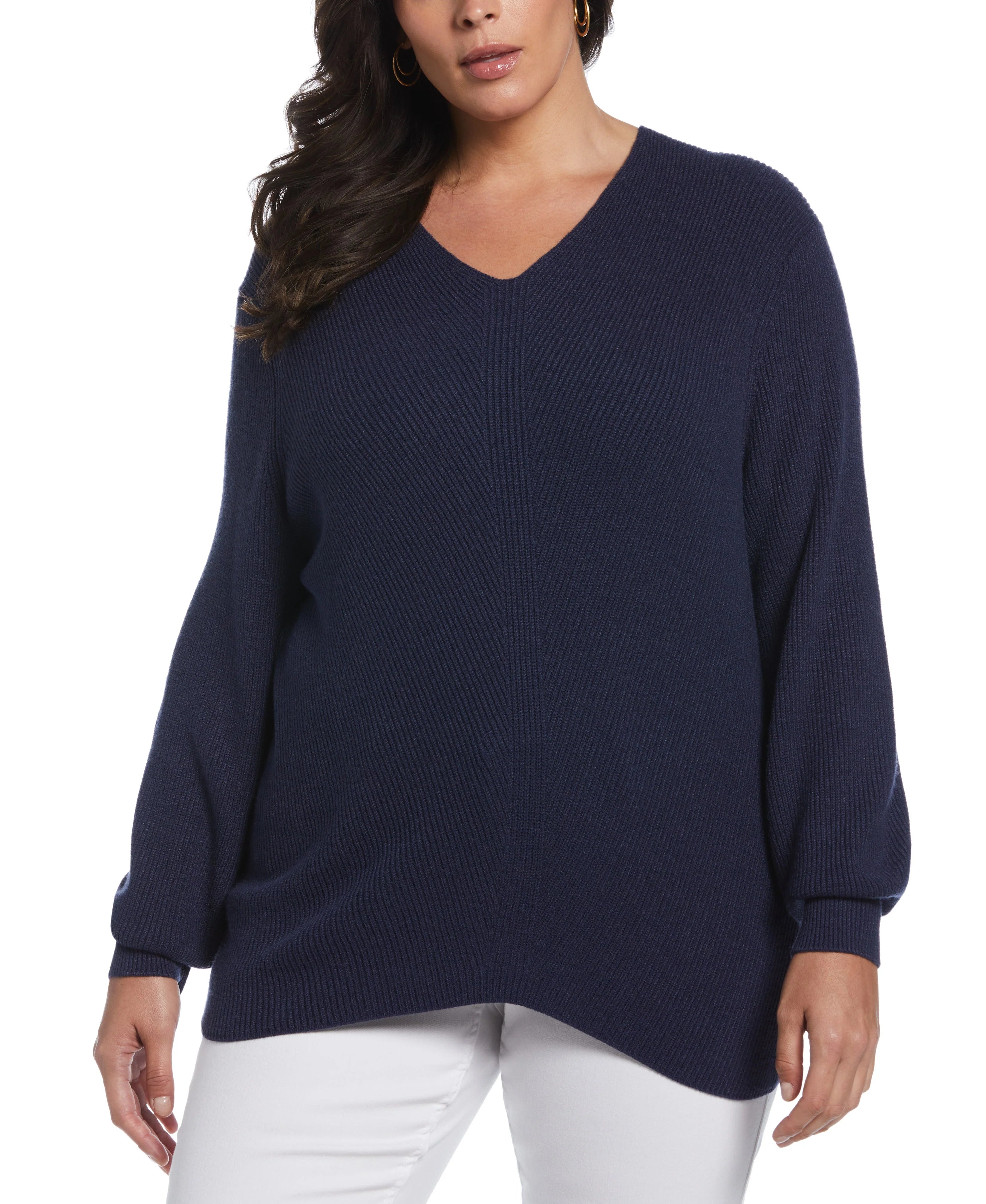 Plus Size Essential Ribbed V Neck Sweater