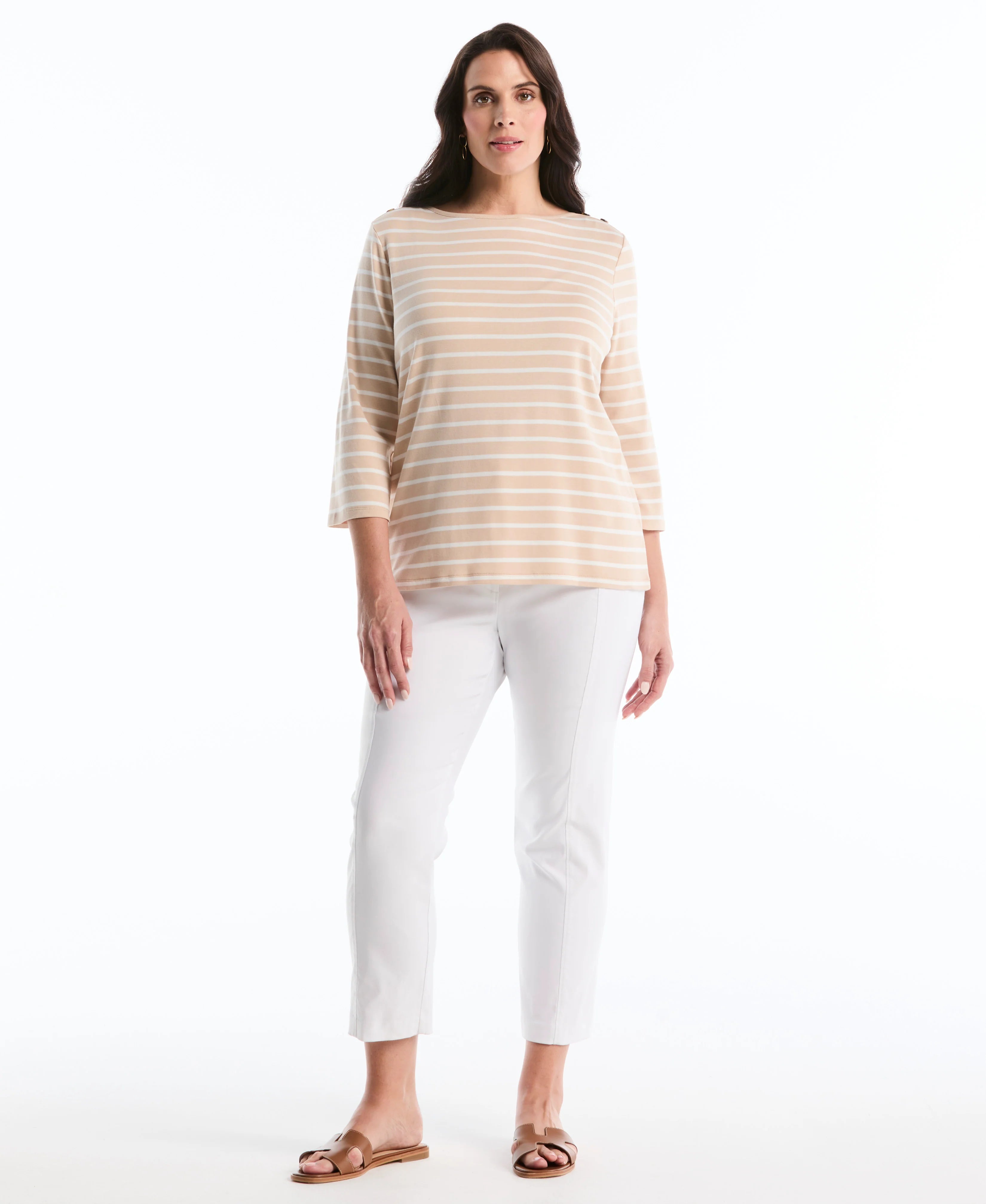 Plus Size Stripe Button Detail Top