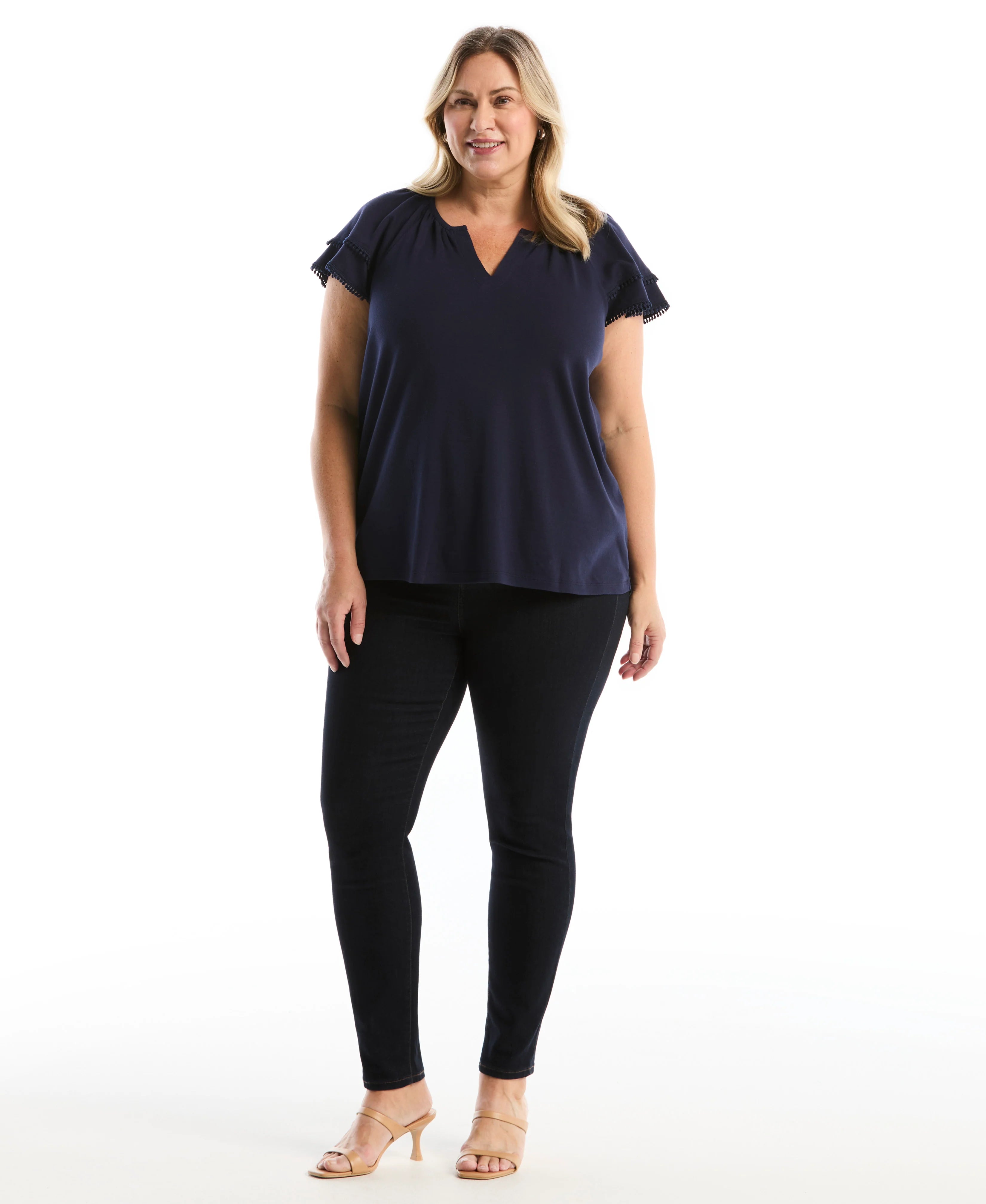 Plus Size Eyelet Flutter Sleeve Split Neck Top