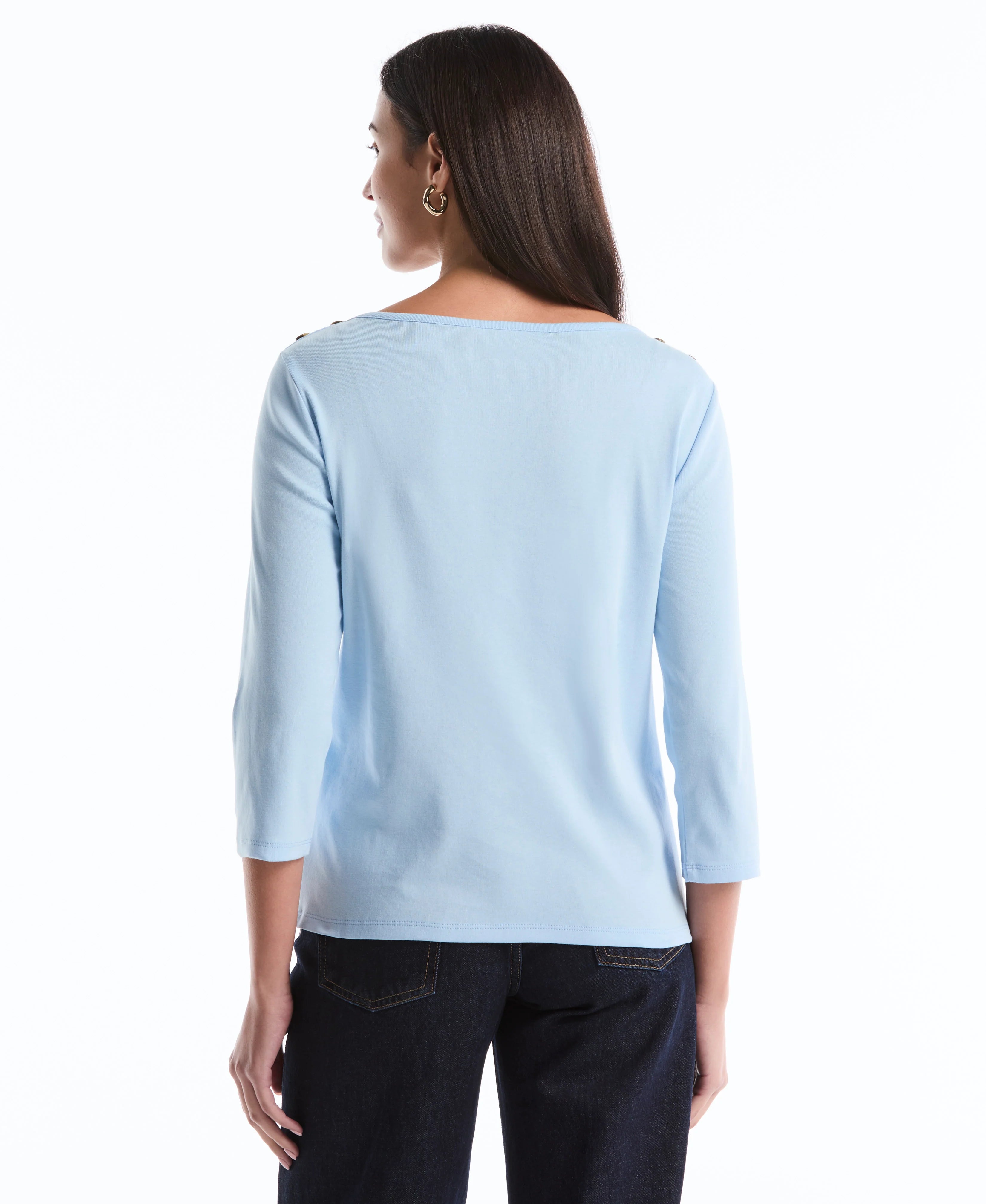 Petite Button Detail 3 4 Sleeve Top
