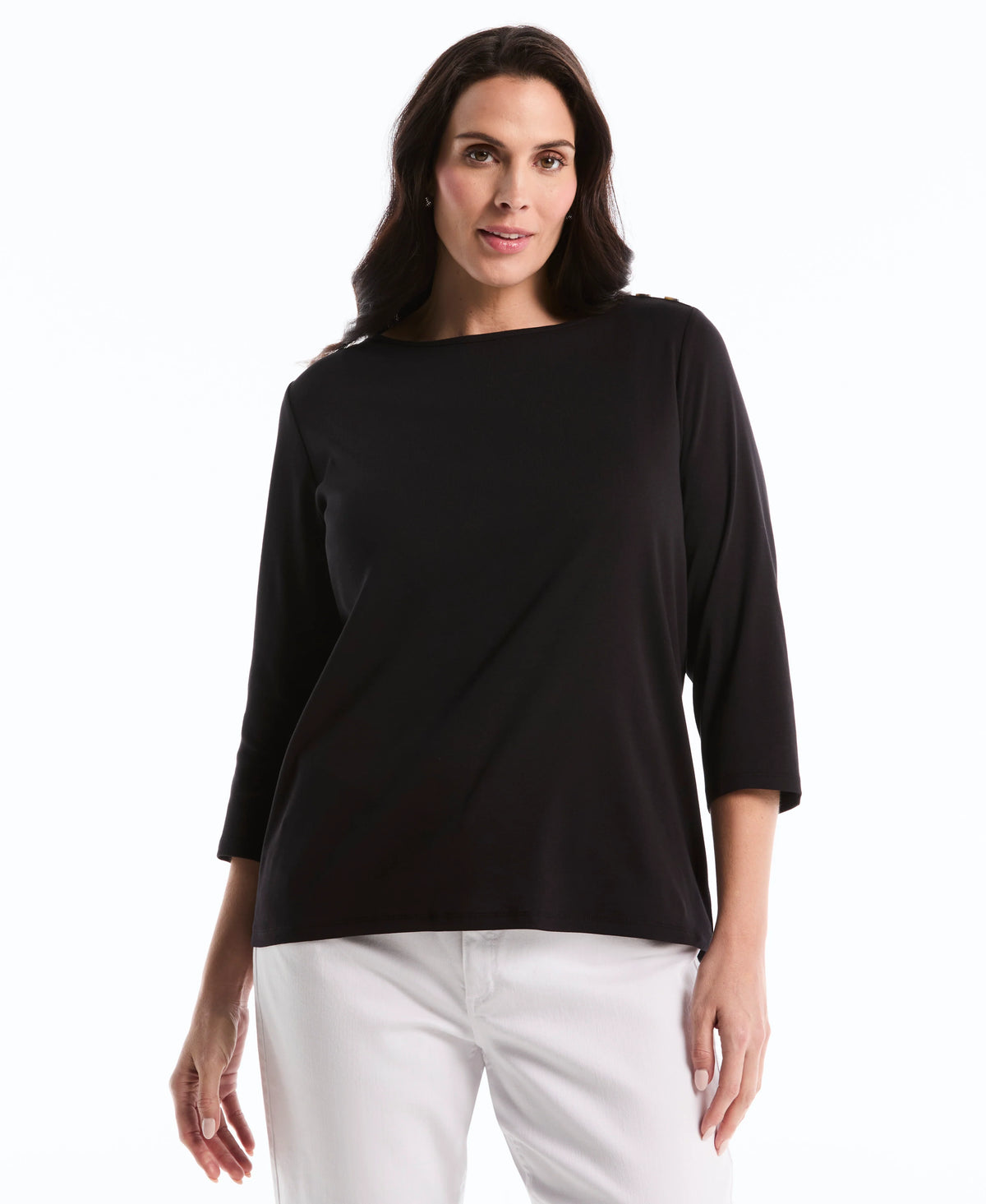 Plus Size Button Detail 3 4 Sleeve Top