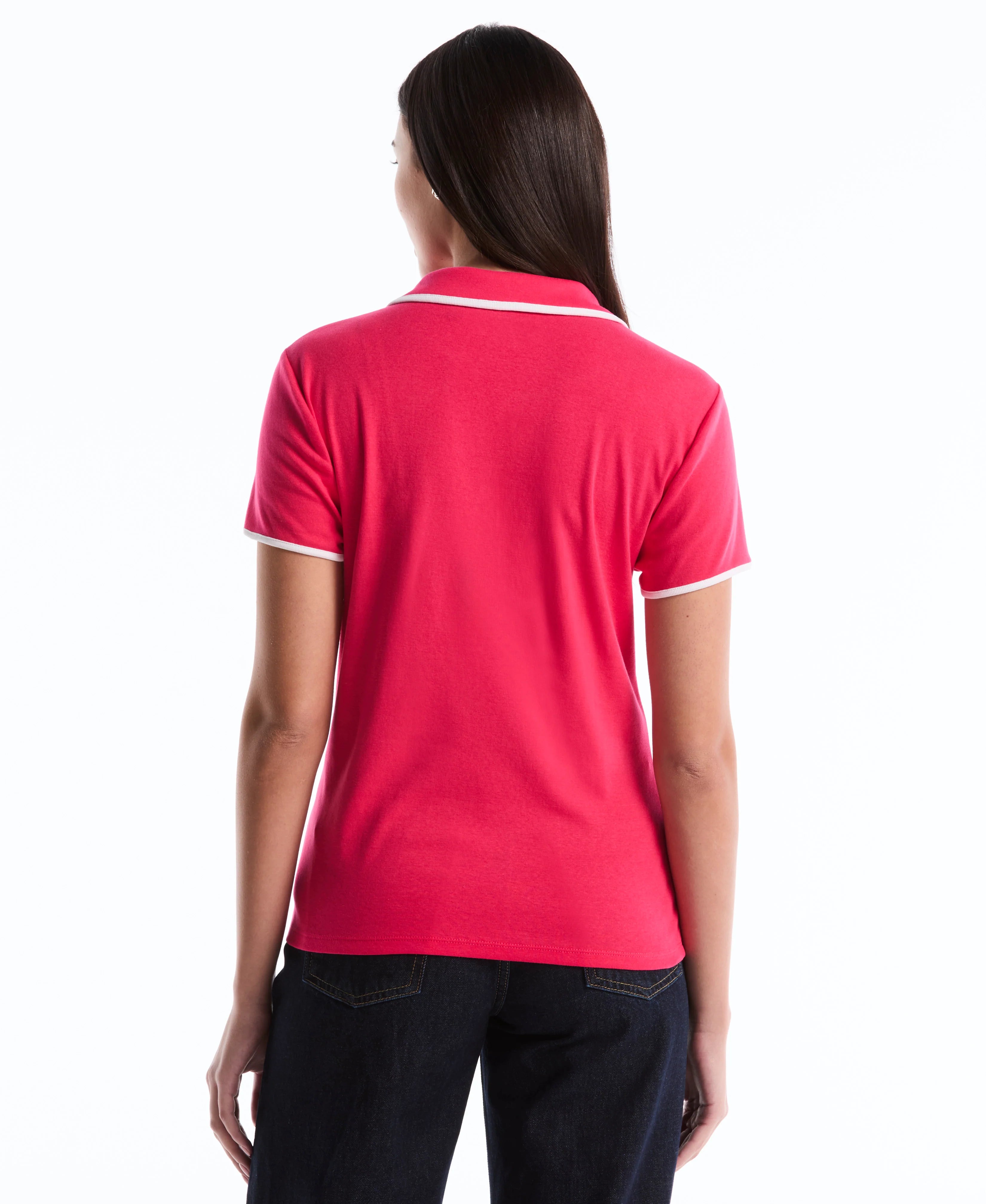 Petite Contrast Trim Johnny Collar Polo