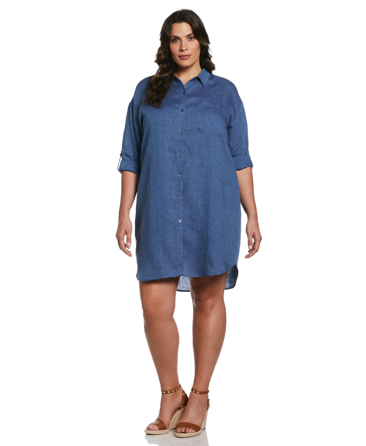 Roll Sleeve Linen Shirt Dress