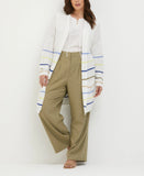 Plus Size Organic Cotton Linen Blend Striped Duster Cardigan Sweater