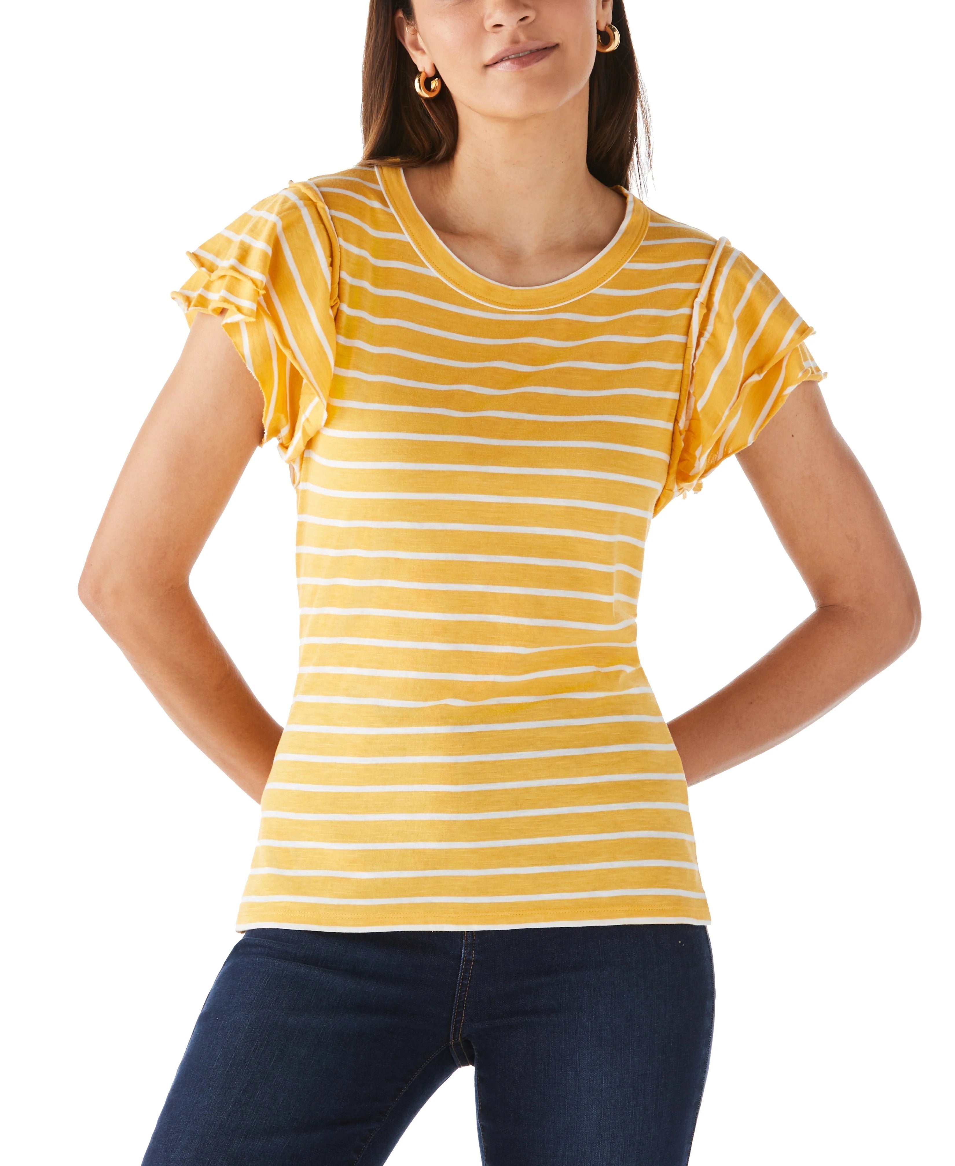 Stripe Ruffle Sleeve Tee