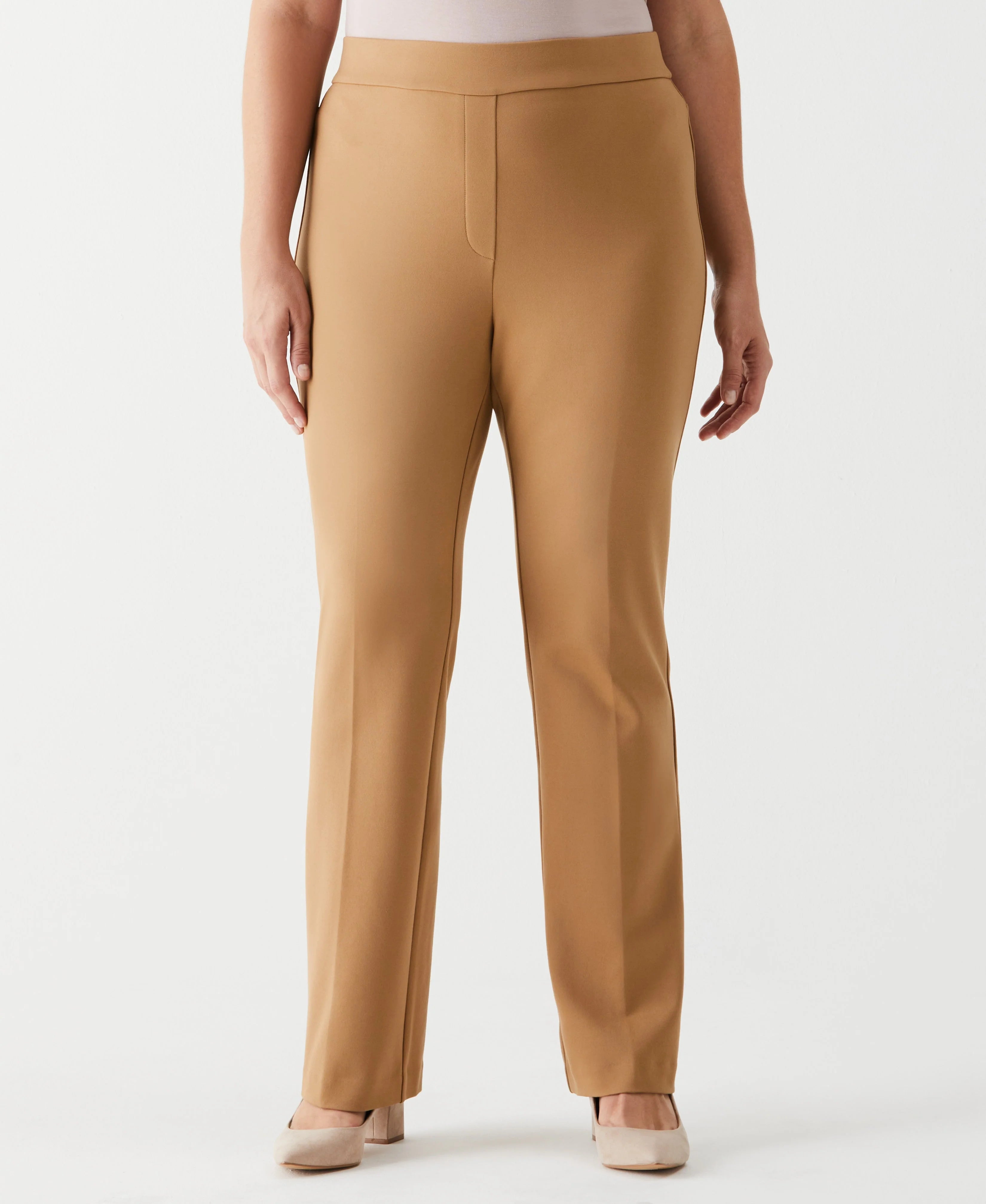 Plus Size Ponte Knit Short Length Bootcut Pull On Pant