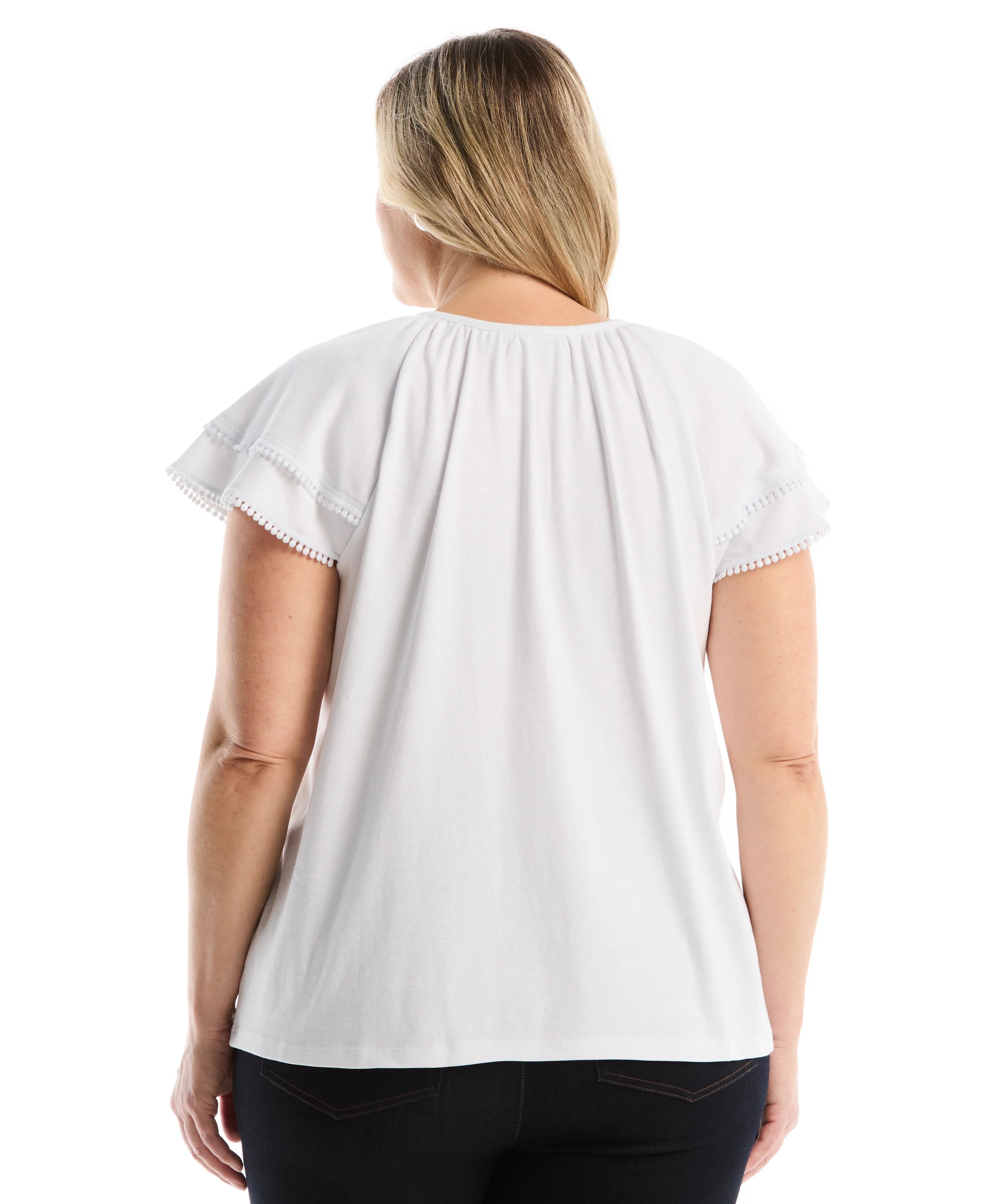 Plus Size Eyelet Flutter Sleeve Split Neck Top