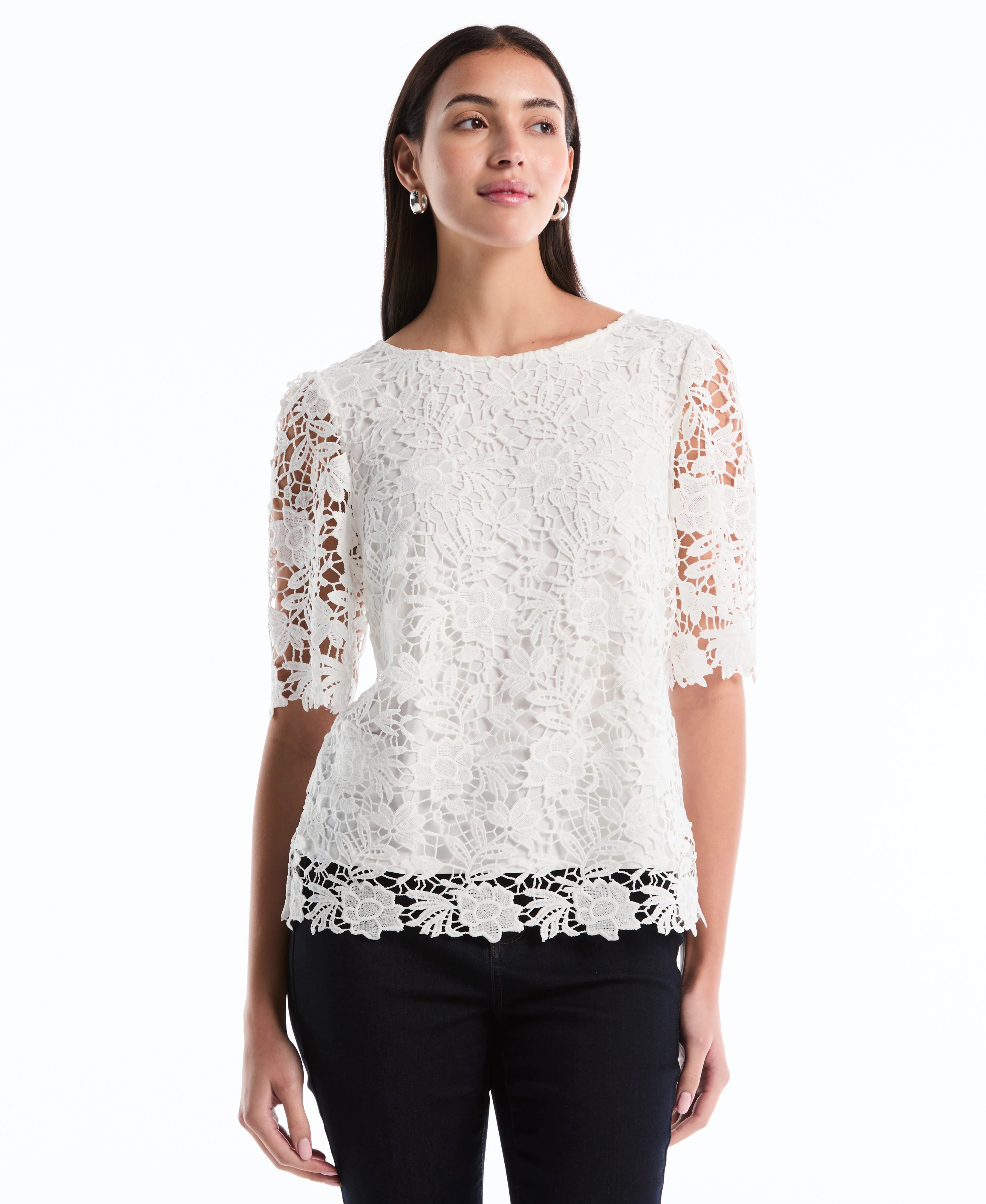 Petite Scalloped Lace Top