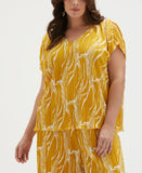 Plus Size Ripple Print V Neck Plisse Top