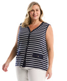 Plus Size Striped Button Front Tank Top