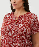 Plus Size Paisley Print Lace Up Tee