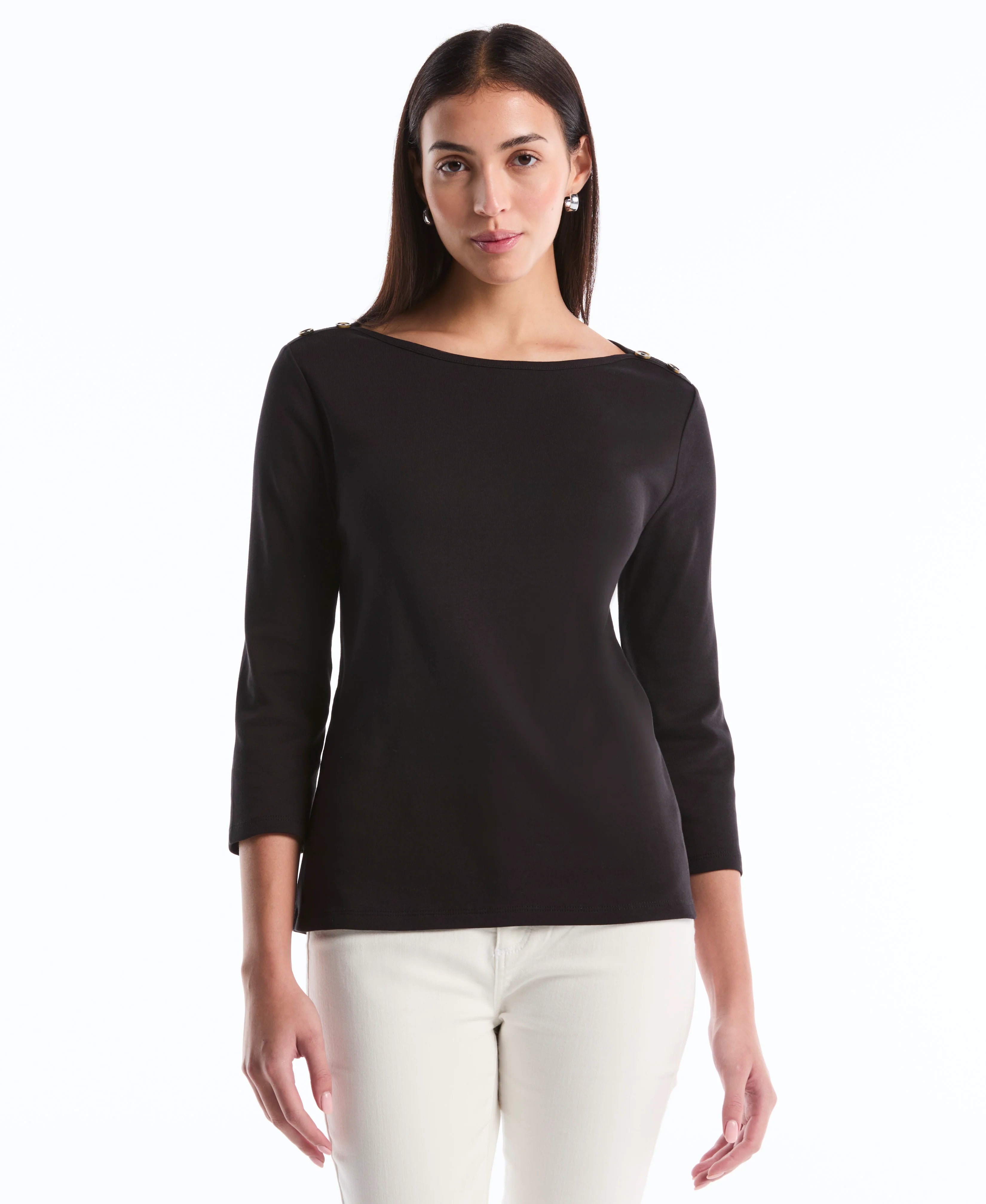 Petite Button Detail 3 4 Sleeve Top