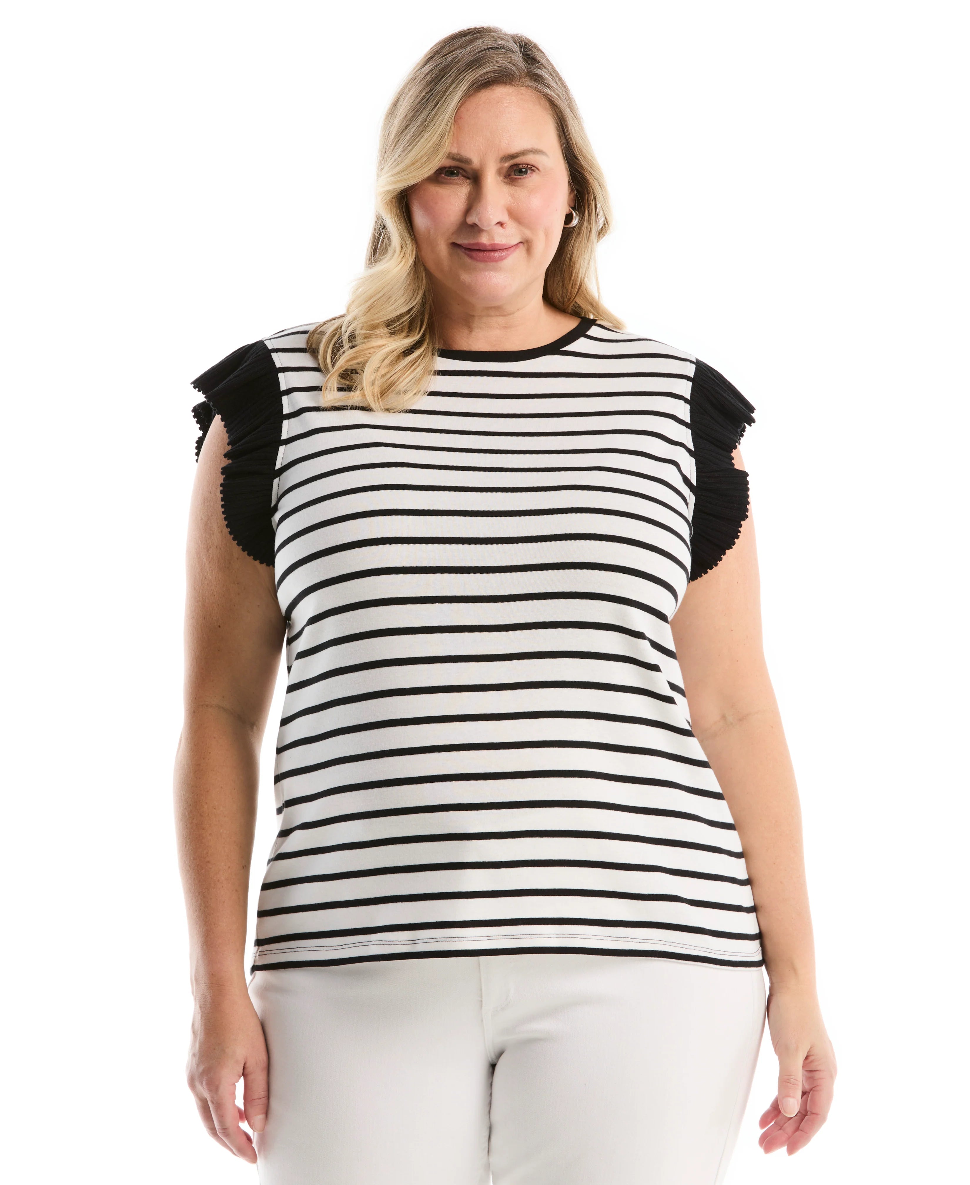 Plus Size Striped Ruffle Top