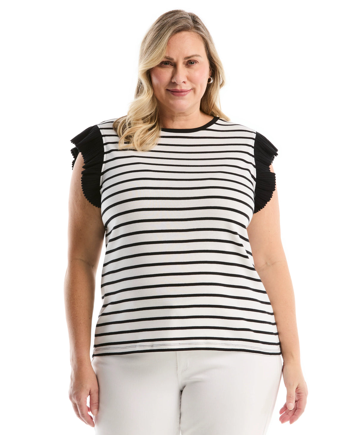 Plus Size Striped Ruffle Top