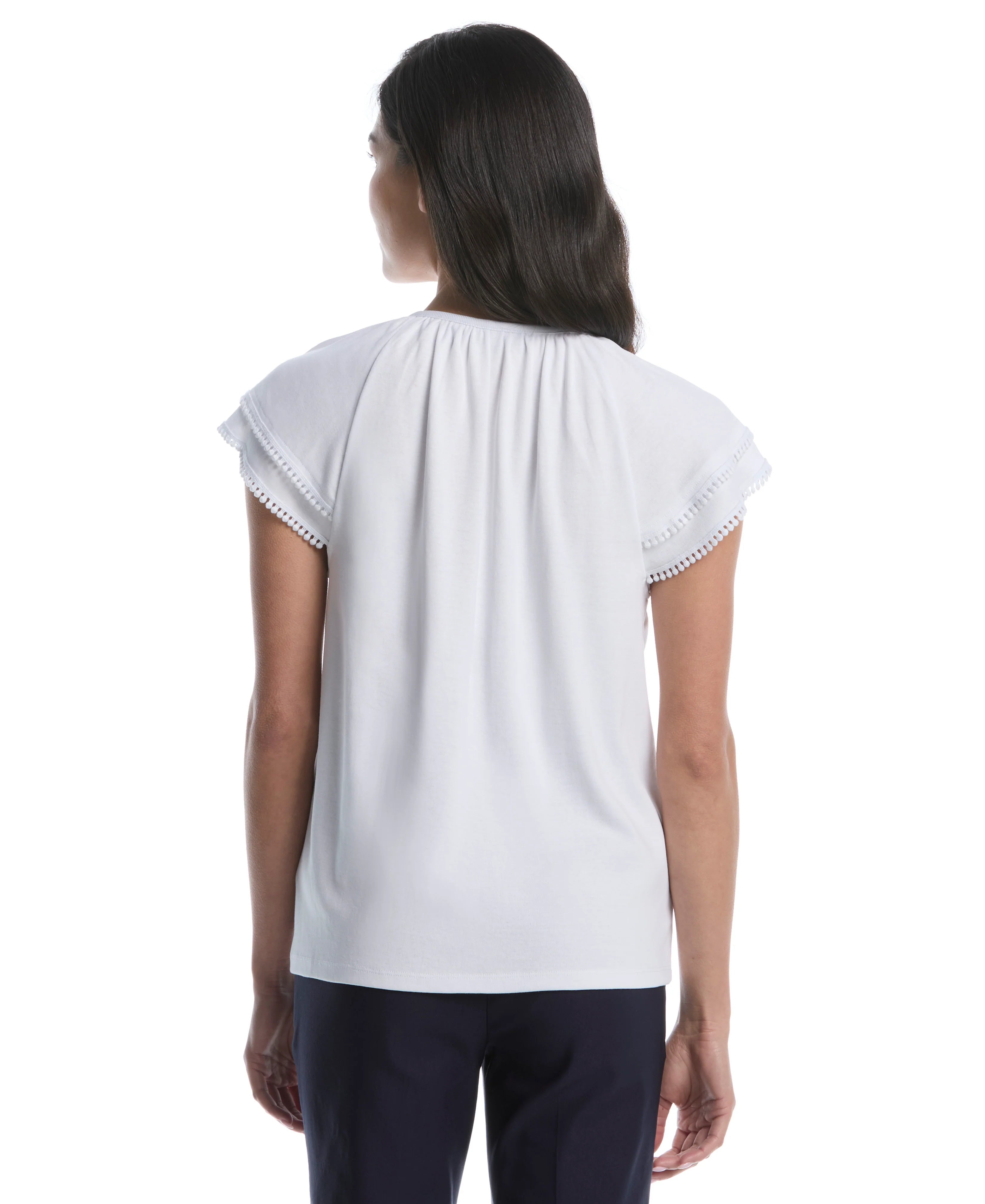 Petite Eyelet Flutter Sleeve Split Neck Top