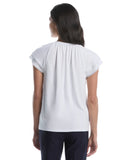 Petite Eyelet Flutter Sleeve Split Neck Top