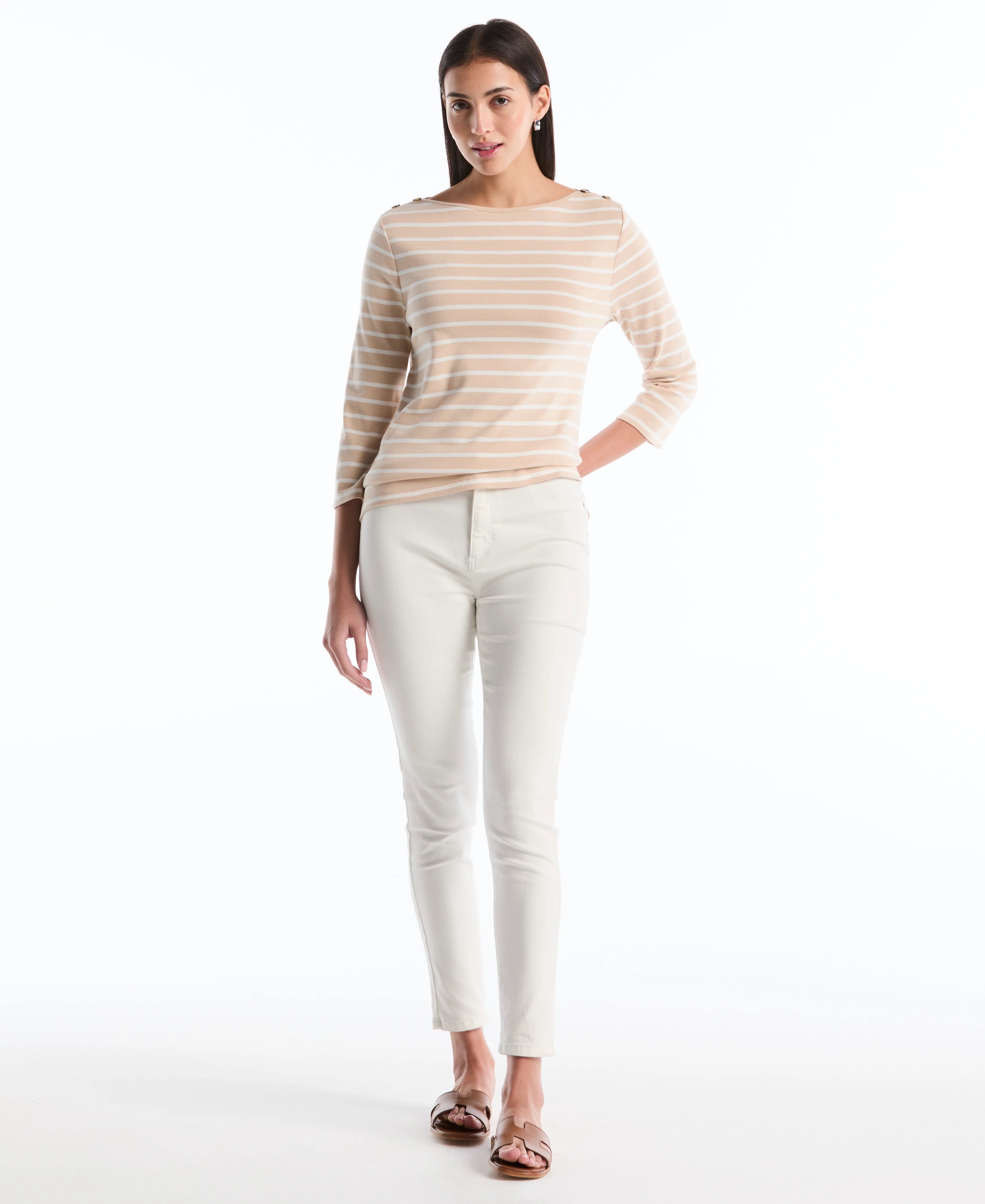 Petite Stripe Button Detail Top