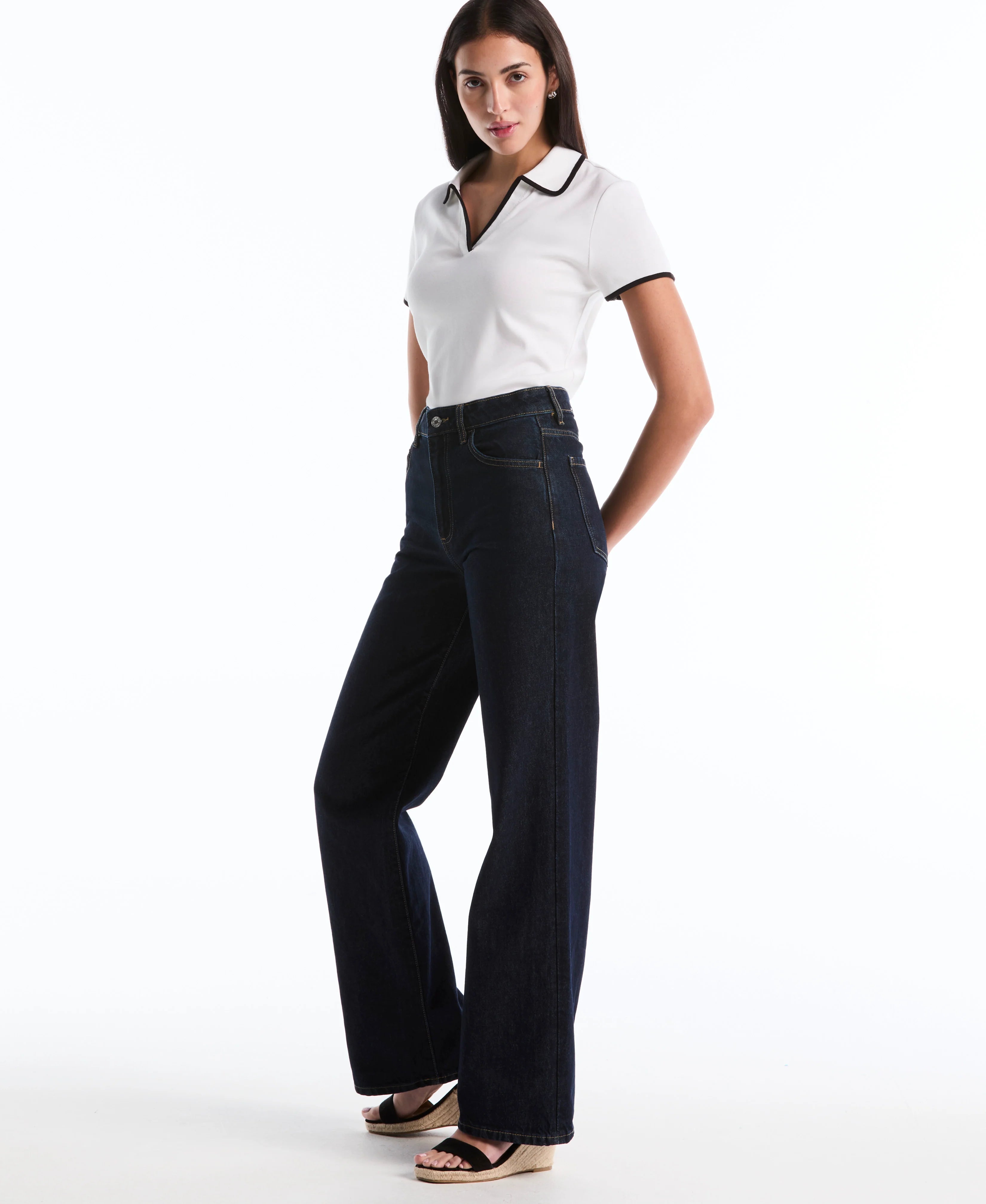 Contrast Trim Johnny Collar Polo