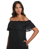 Off the Shoulder Ruffle Linen Dress