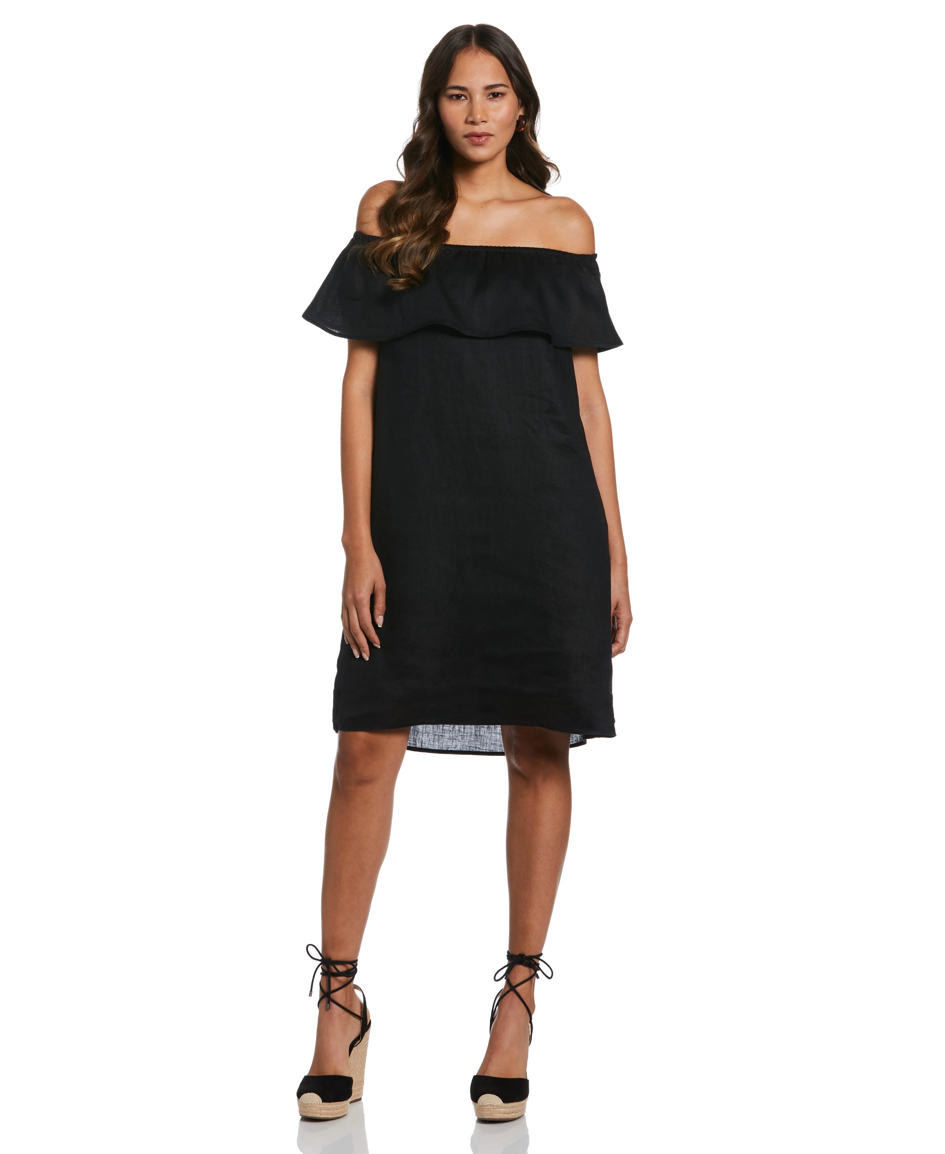 Off the Shoulder Ruffle Linen Dress