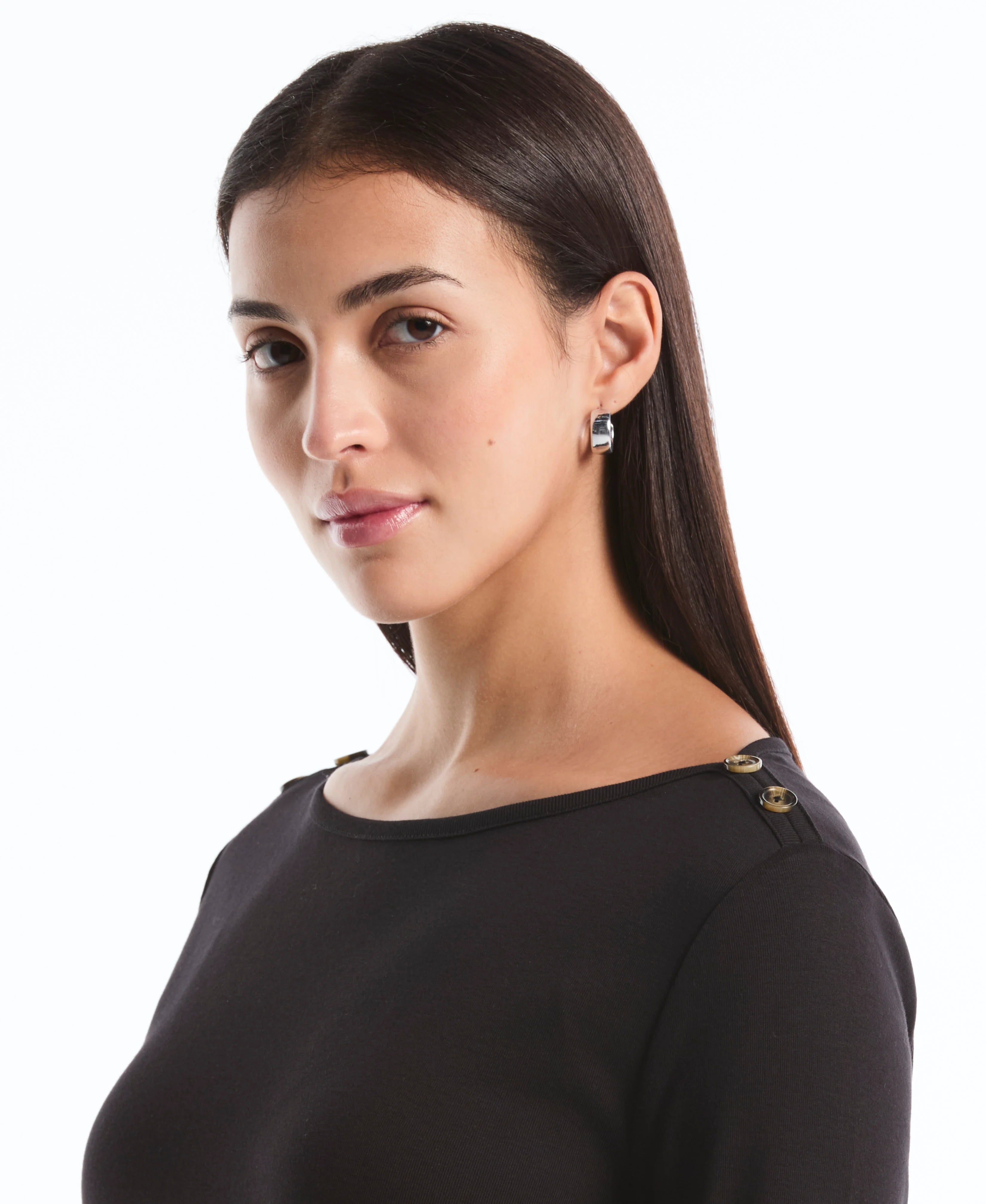 Petite Button Detail 3 4 Sleeve Top