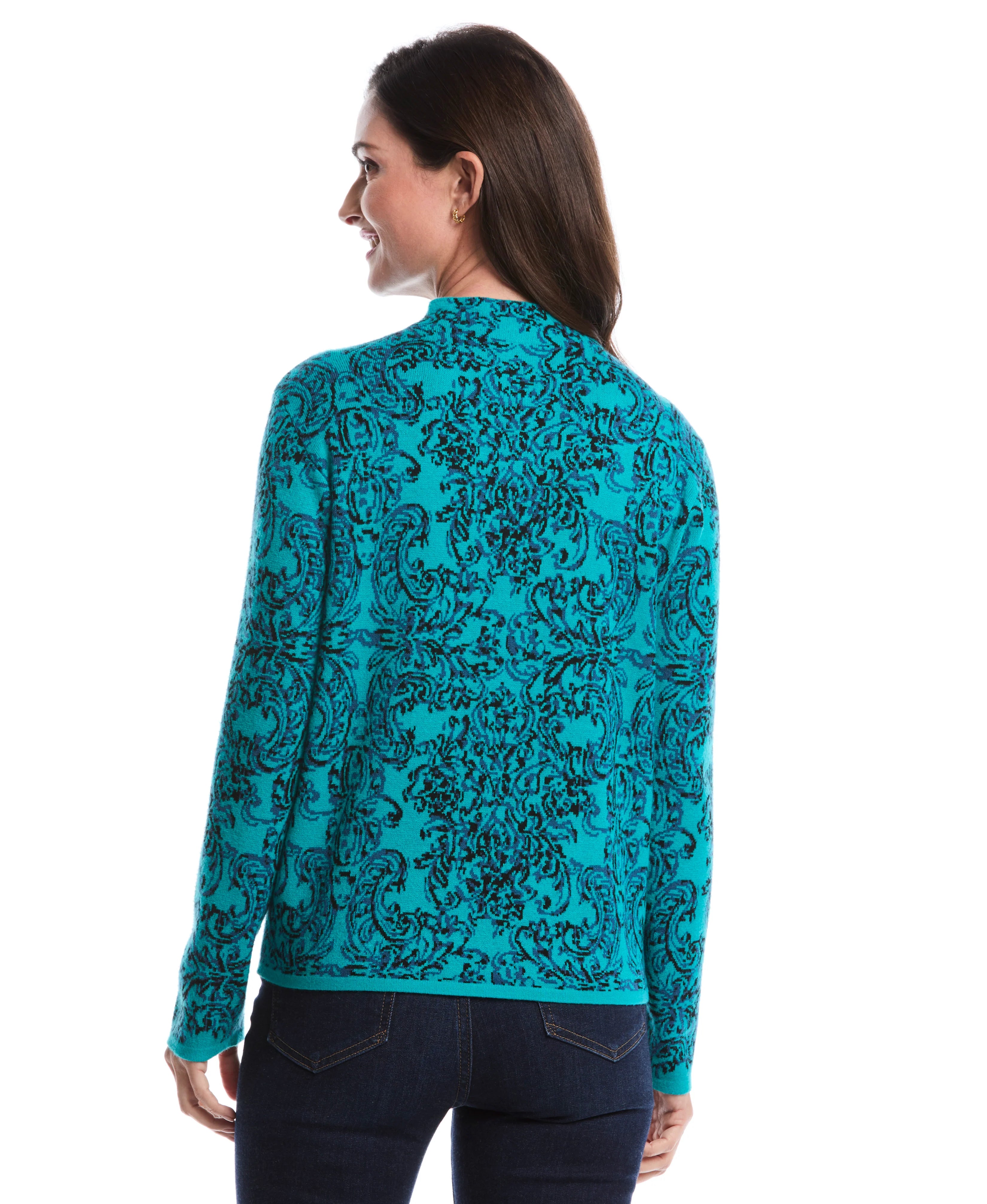 Floral Paisley Print Mock Neck Sweater
