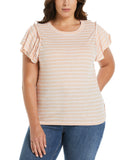 Plus Size Stripe Ruffle Sleeve Tee