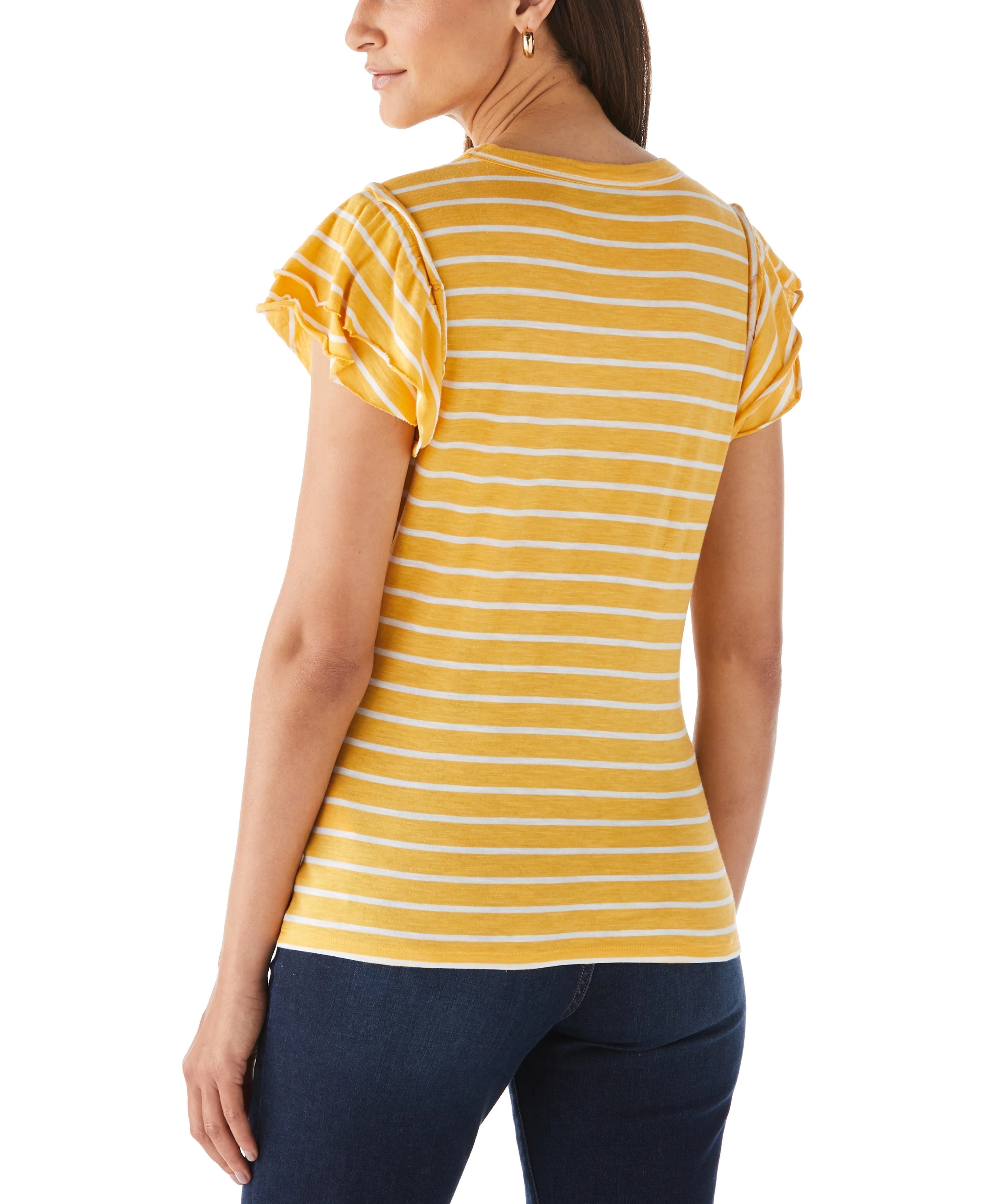 Stripe Ruffle Sleeve Tee