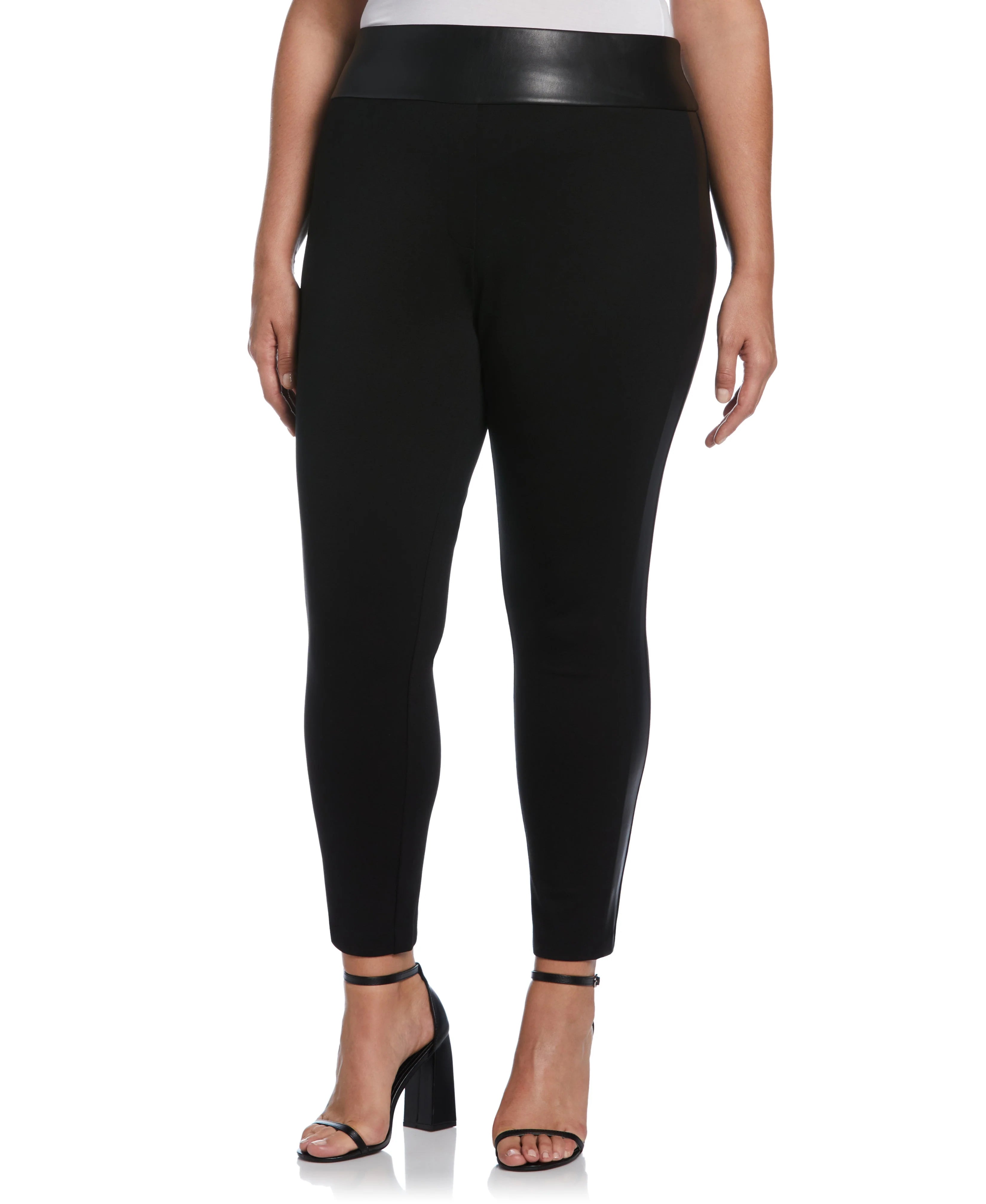 Faux Leather Trimmed Pull On Pant