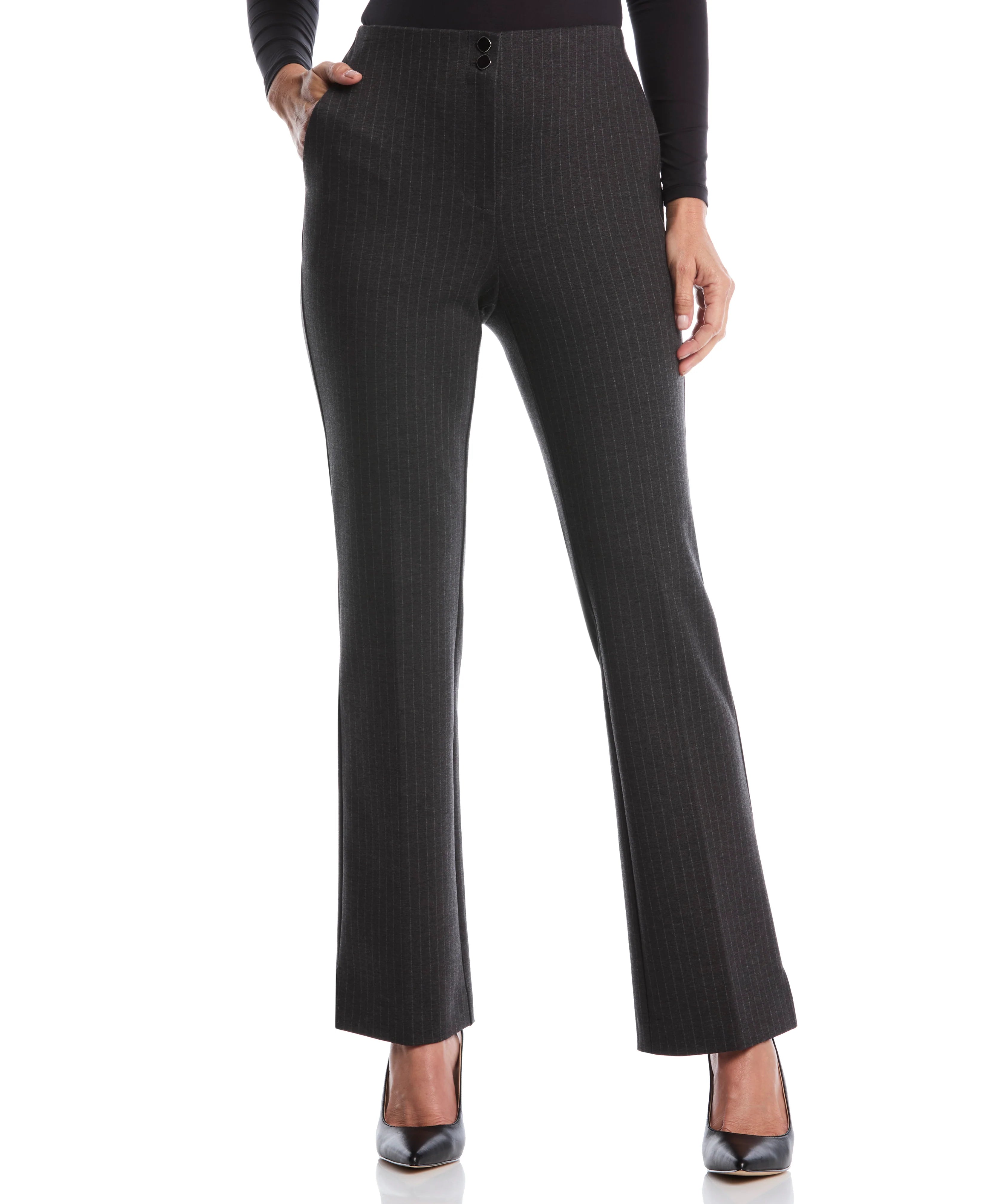 Pinstripe Print Ponte Bootcut Pant
