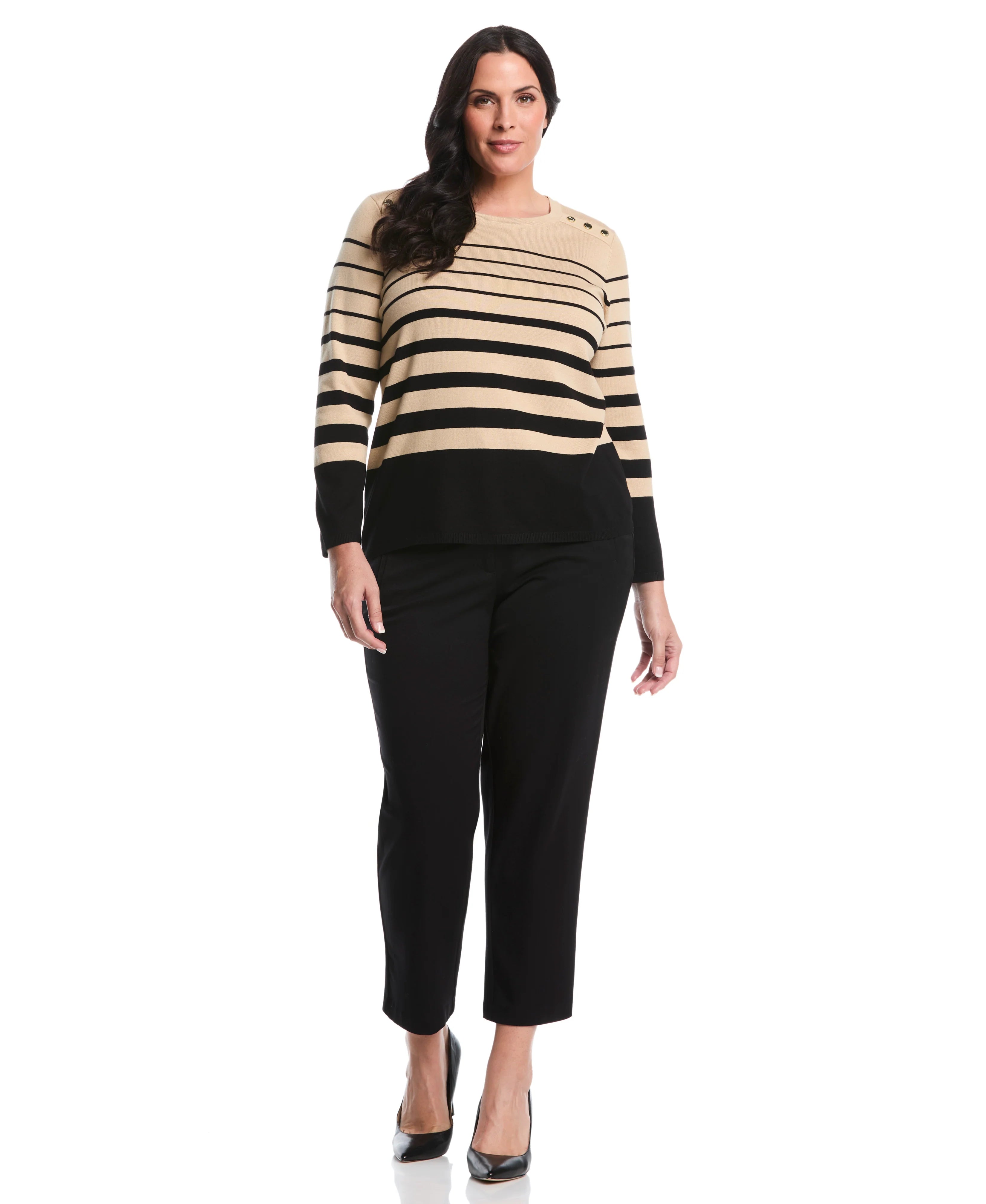 Plus Size Striped Print Rivet Detail Sweater