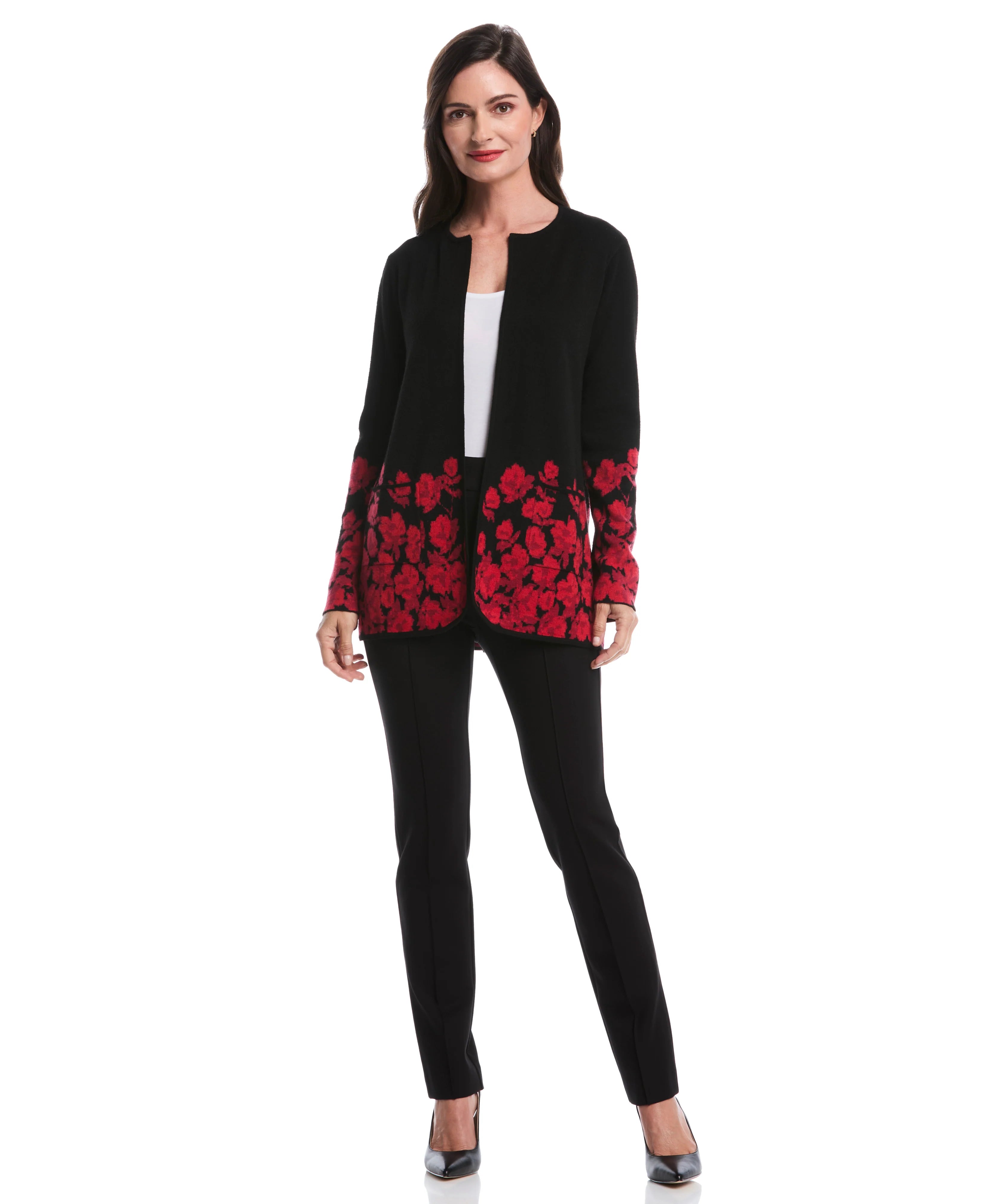 Floral Print Patch Pocket Open Cardigan